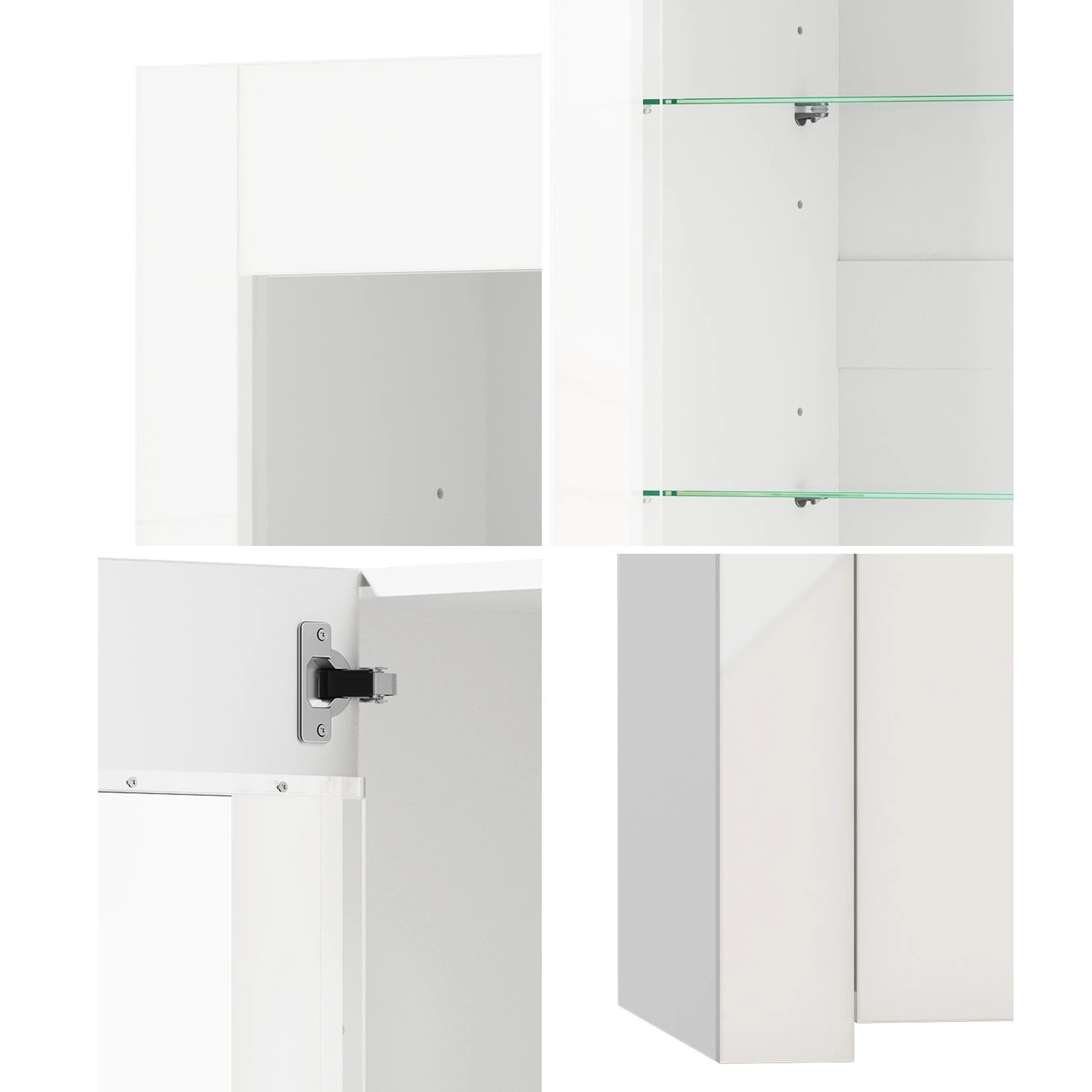 5 Oikiture 2x LED Display Cabinet Tall Sideboard Buffet Storage Cupboard - White, 5 of 8