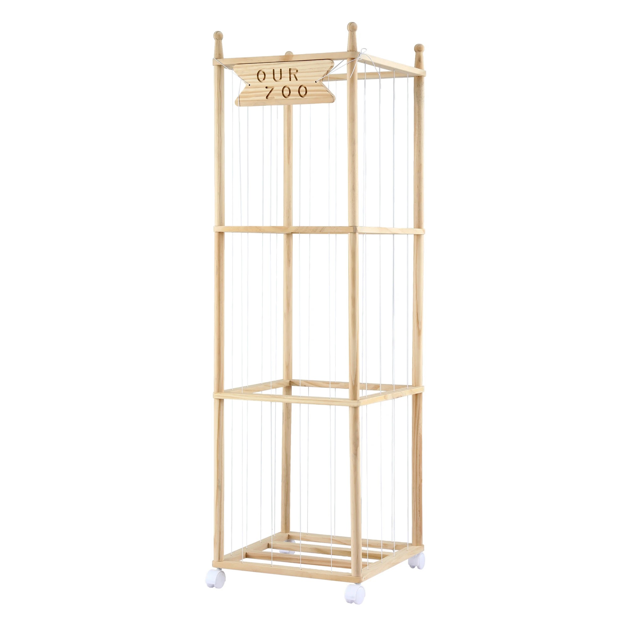 1 Keezi Stuffed Animal Toy Storage & Organizers Wooden Zoo Cage with Wheels Elastic Cords - Natural, 1 of 10
