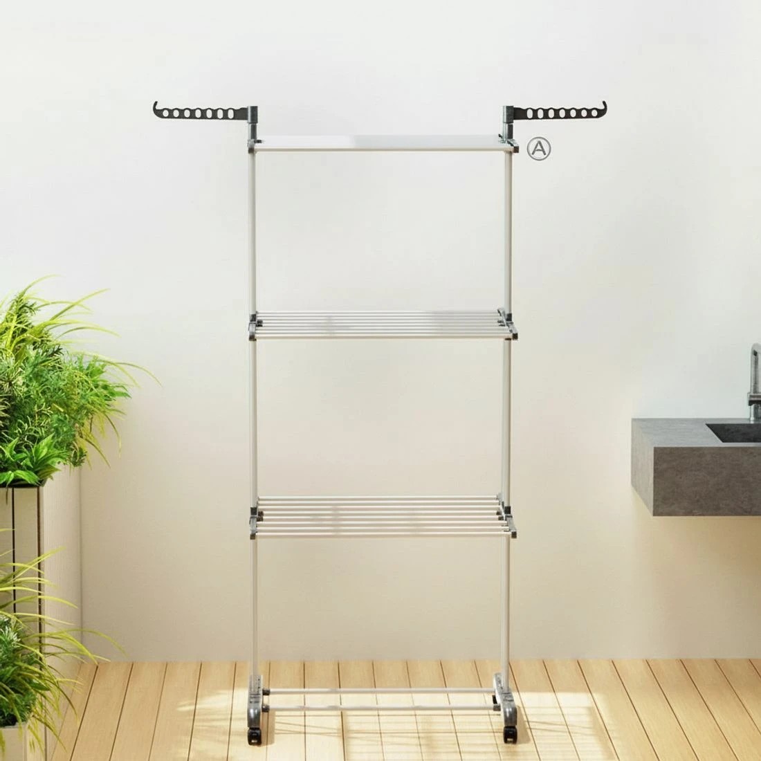 7 Artiss Clothes Drying Rack 173cm Coat Airer Hanger Foldable Portable Indoor Outdoor Space Saving Lockable Wheels - Grey, 7 of 8