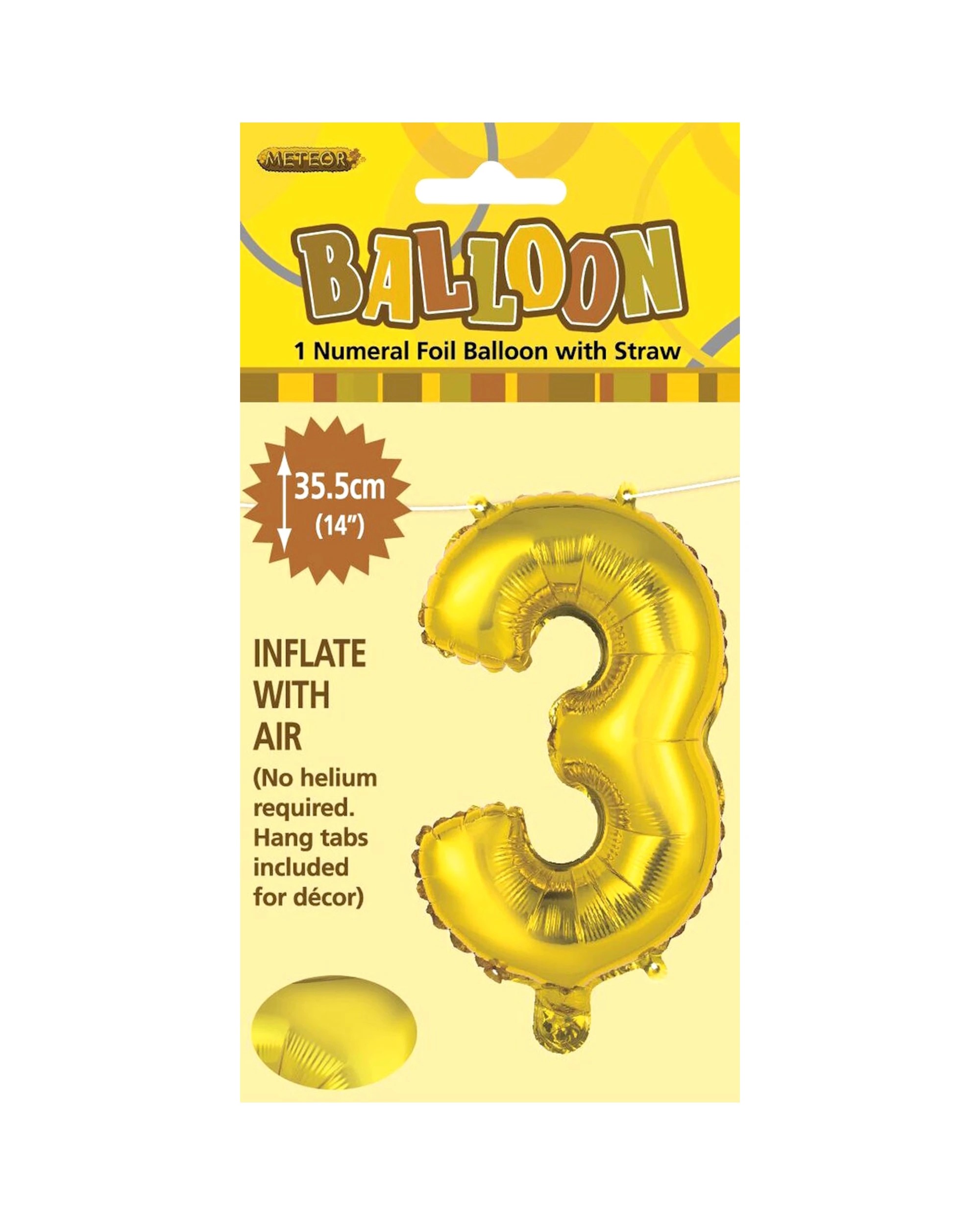 2 Meteor Number 3 Foil Air Fill Balloon 35.5cm - Gold, 2 of 2