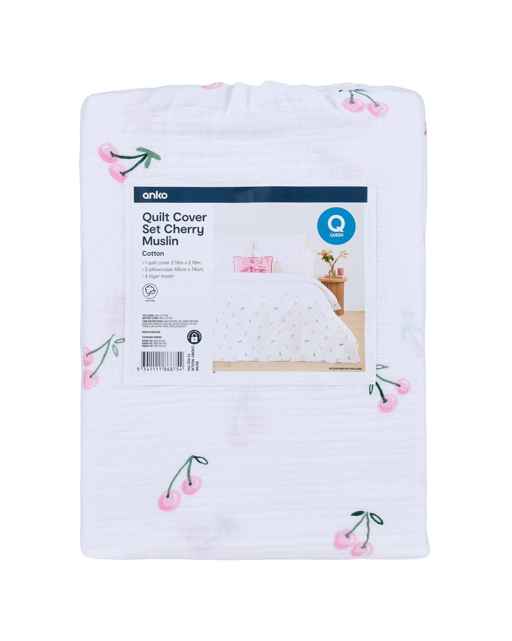 7 Cherry Muslin Cotton Quilt Cover Set - Queen Bed, 7 of 7