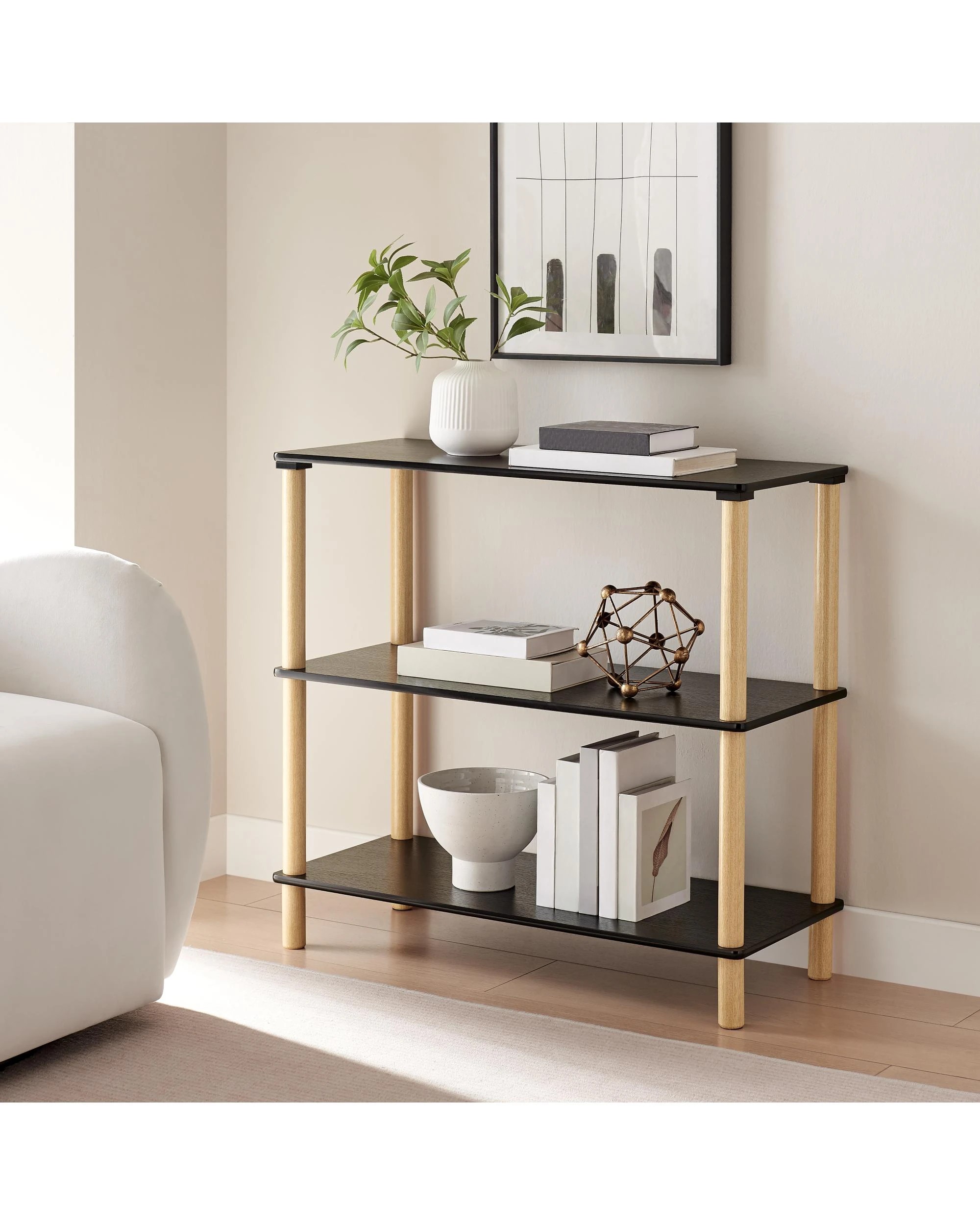 3 Kodu Open Shelf Unit Shelving Display Rectangular 3 Levels Black and Oak, 3 of 10