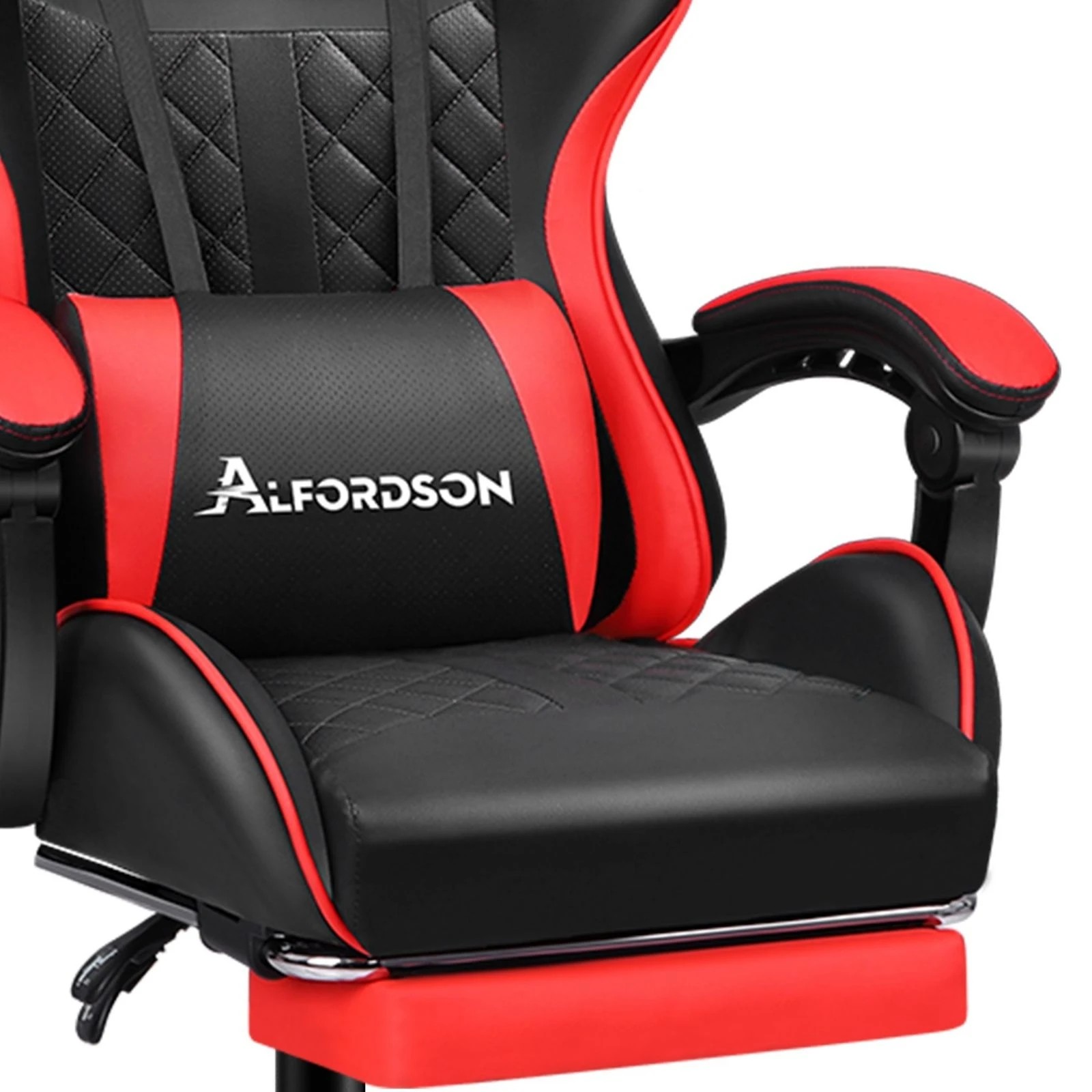 7 Alfordson Gaming Chair Office Racer Large Lumbar Cushion Footrest Seat Leather - Red, 7 of 10