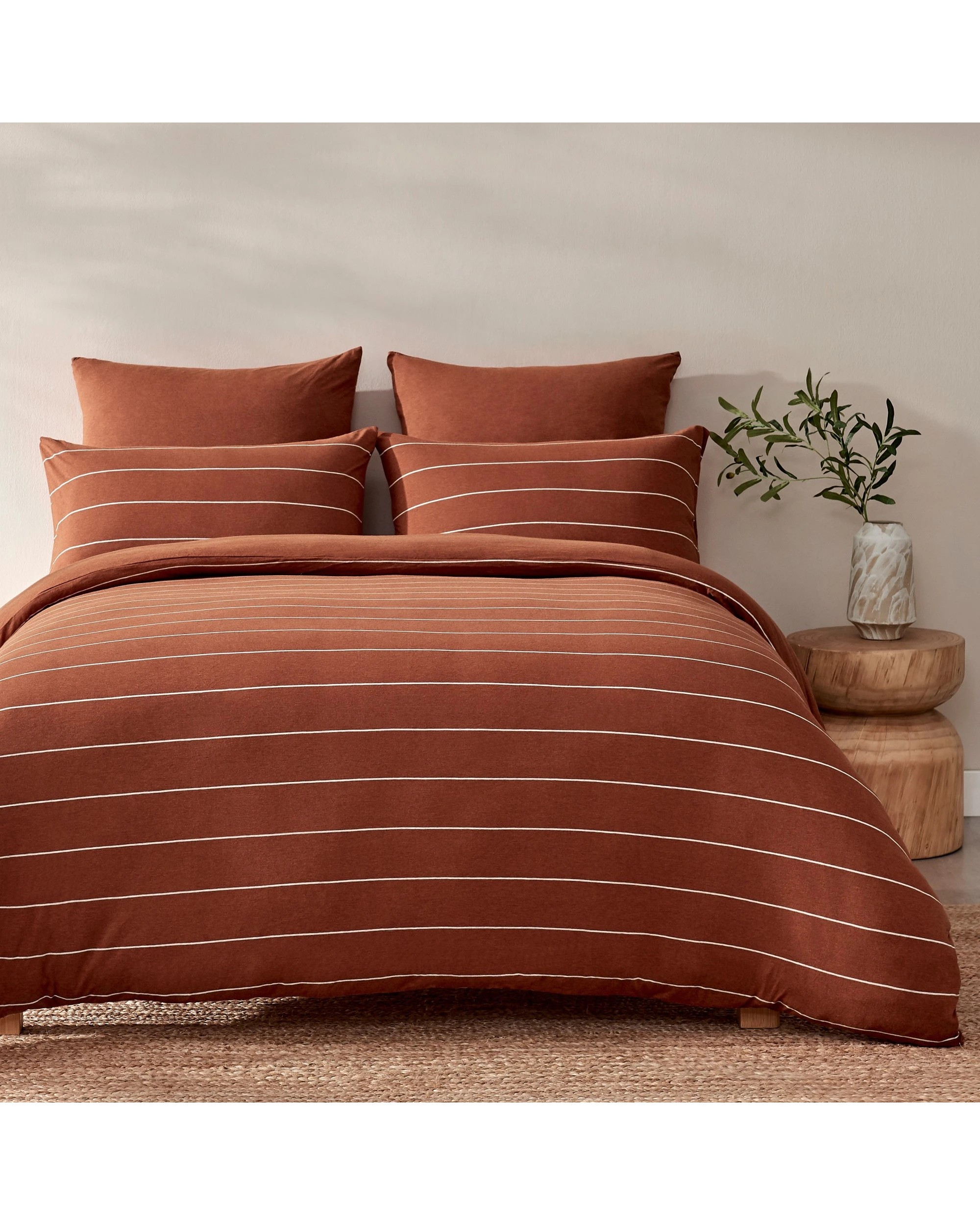 1 Dreamaker Jersey Luxe 100% Cotton Reversible Quilt Cover Set Charcoal - Queen Bed - Rust, 1 of 10