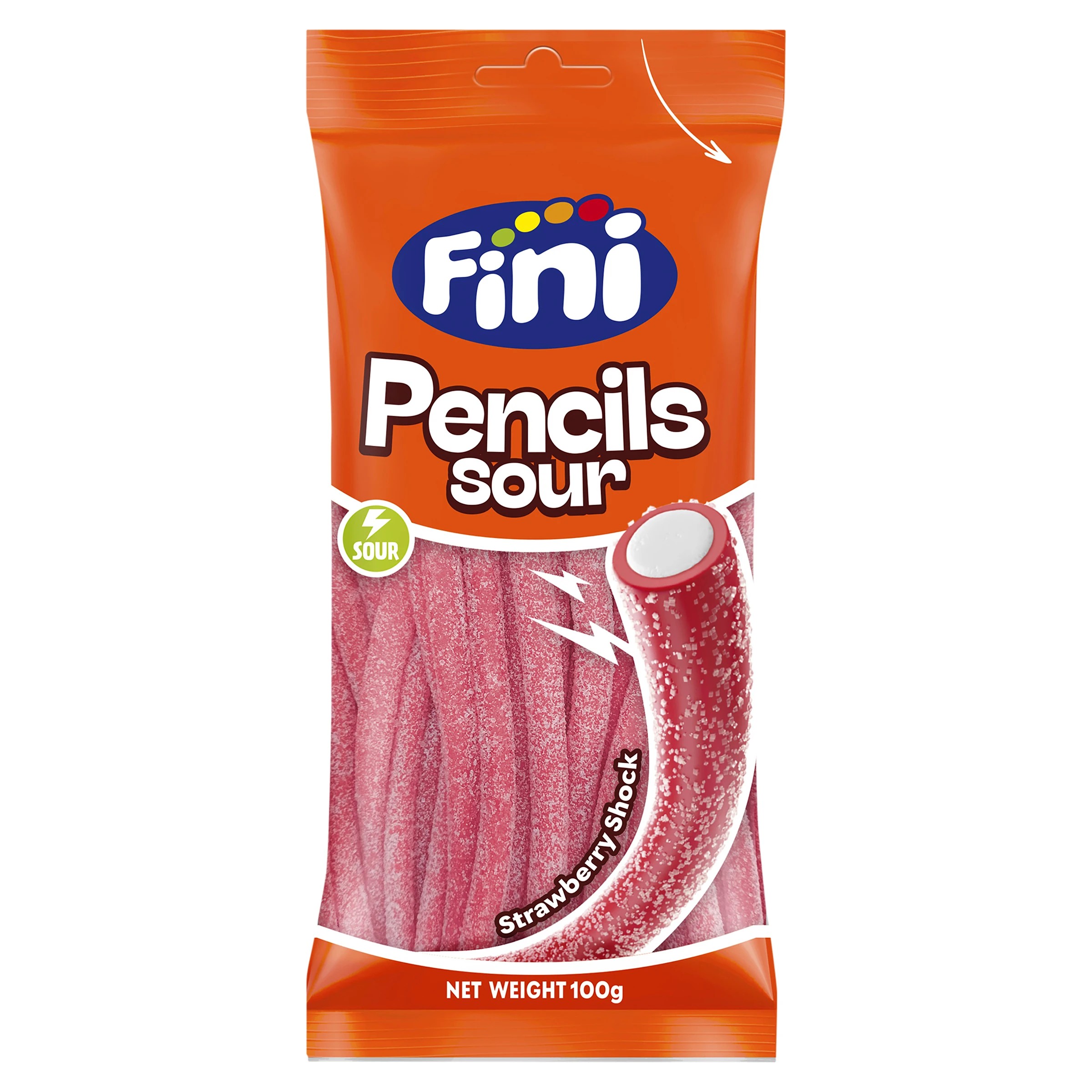 1 Fini Strawberry Shock Sour Pencils 100g, 1 of 2