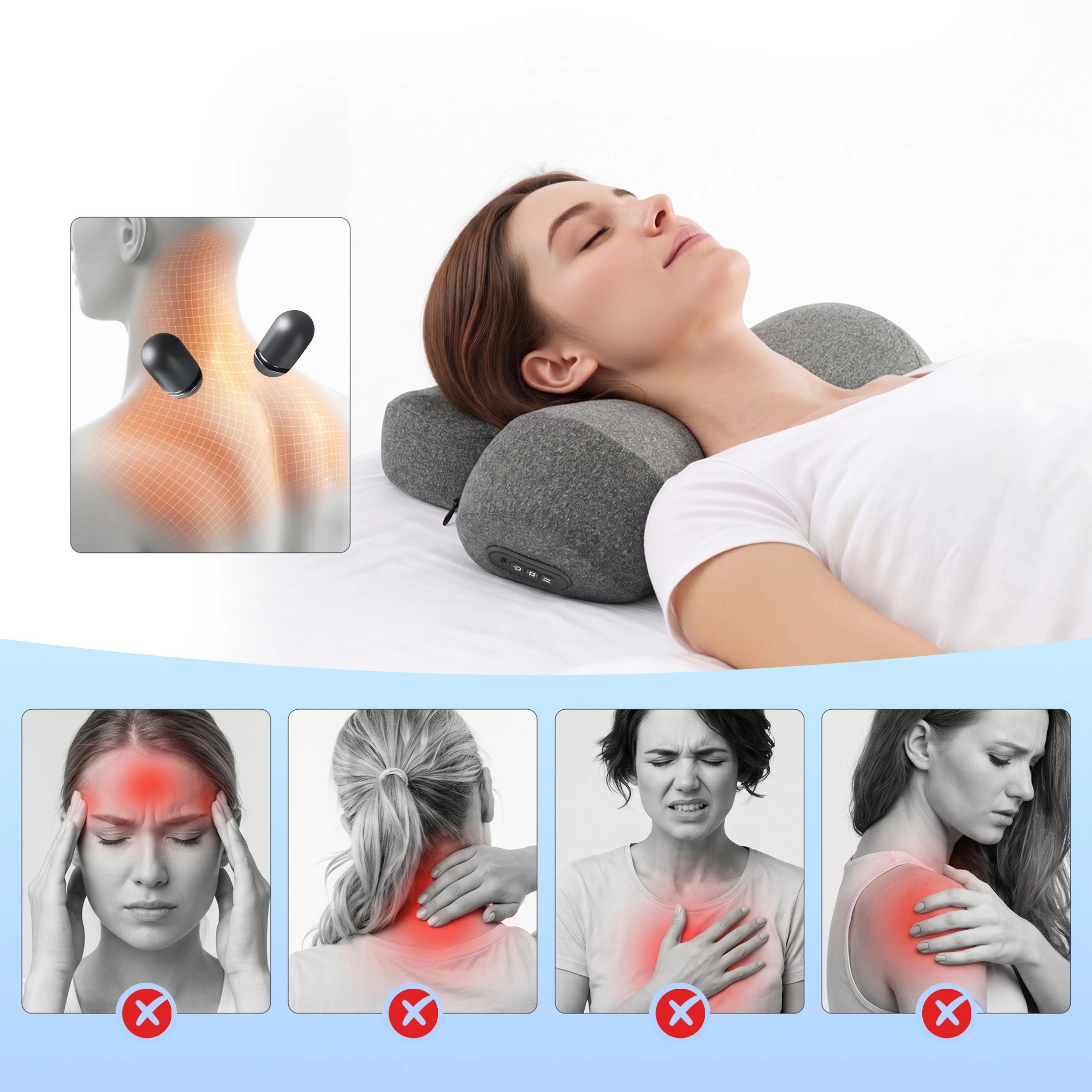 4 Livemor 2-in-1 Neck Massager Pillow with Heat, Cervical Support Memory Foam Massage Pillow - Grey, 4 of 7
