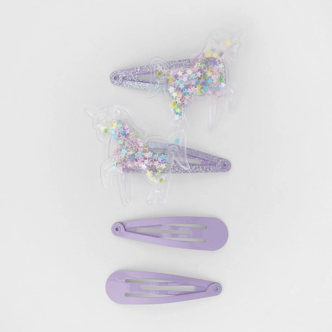 1 4 Pack Purple Unicorn Snap Hair Clips, 1 of 3