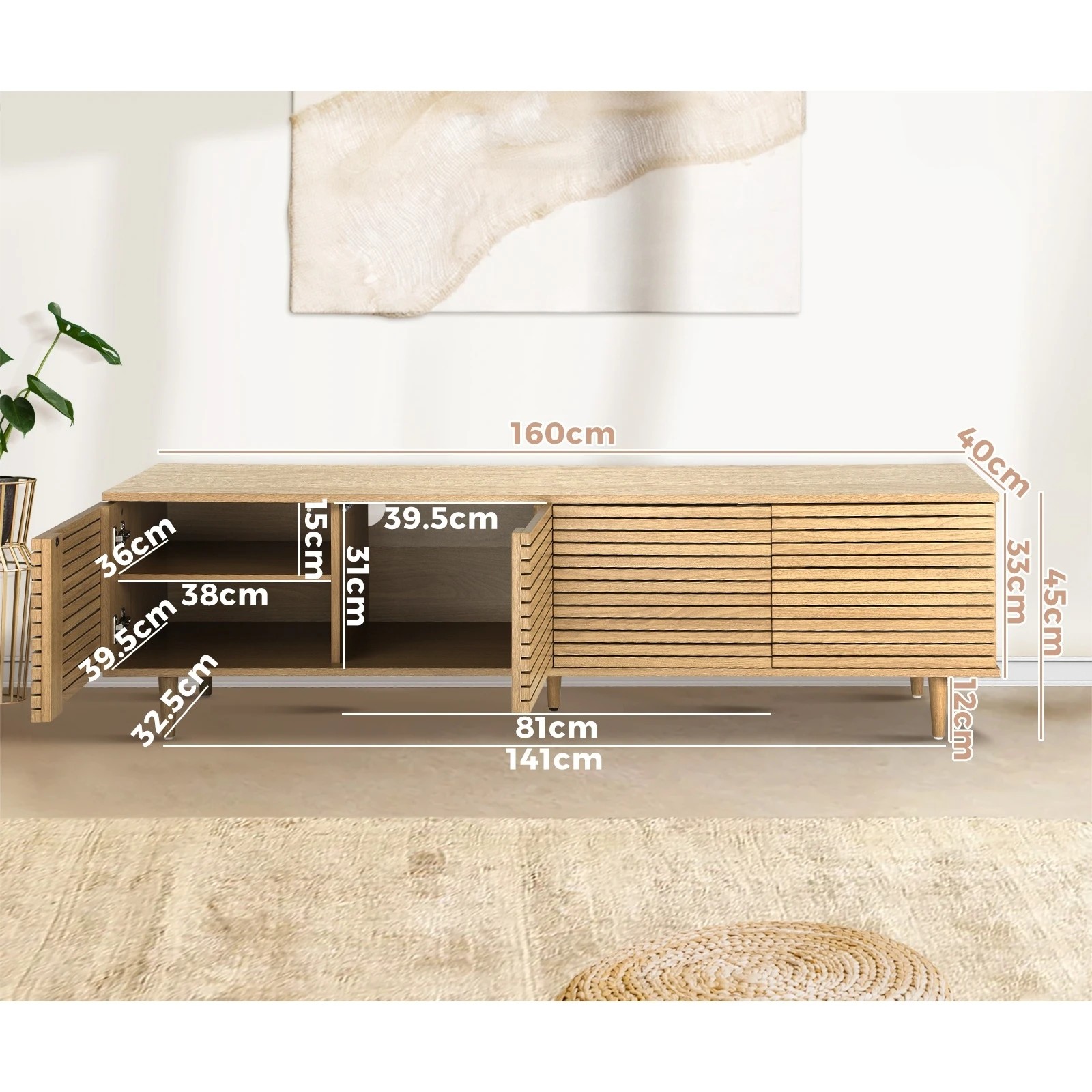 9 Oikiture Tv Cabinet Entertainment Unit 160cm
 - Natural, 9 of 10