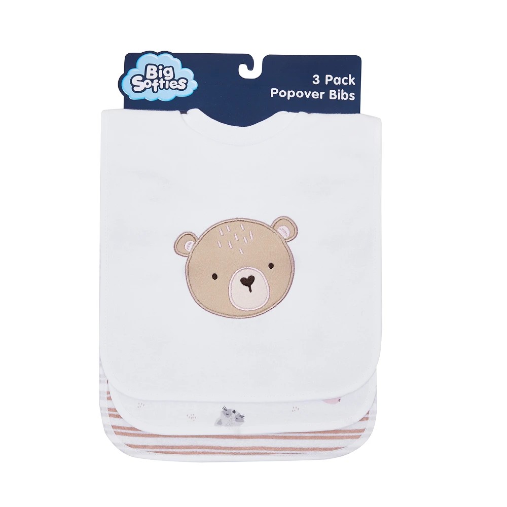 1 Big Softies 3 Pack Popover Bibs, Bear, 1 of 5