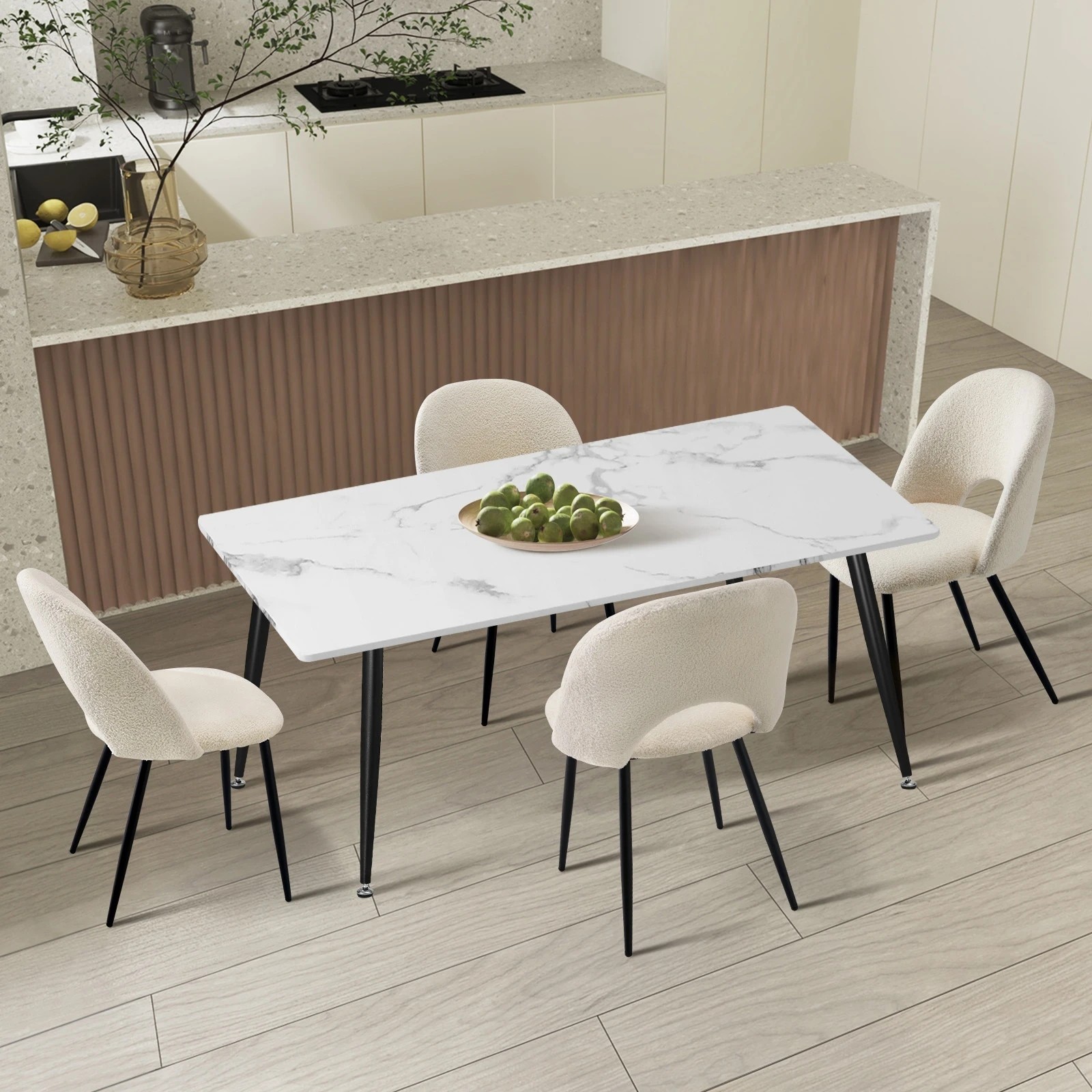 3 Oikiture 120cm Rectangle Dining Table with 4PCS Dining Chairs Sherpa - Multi, 3 of 9