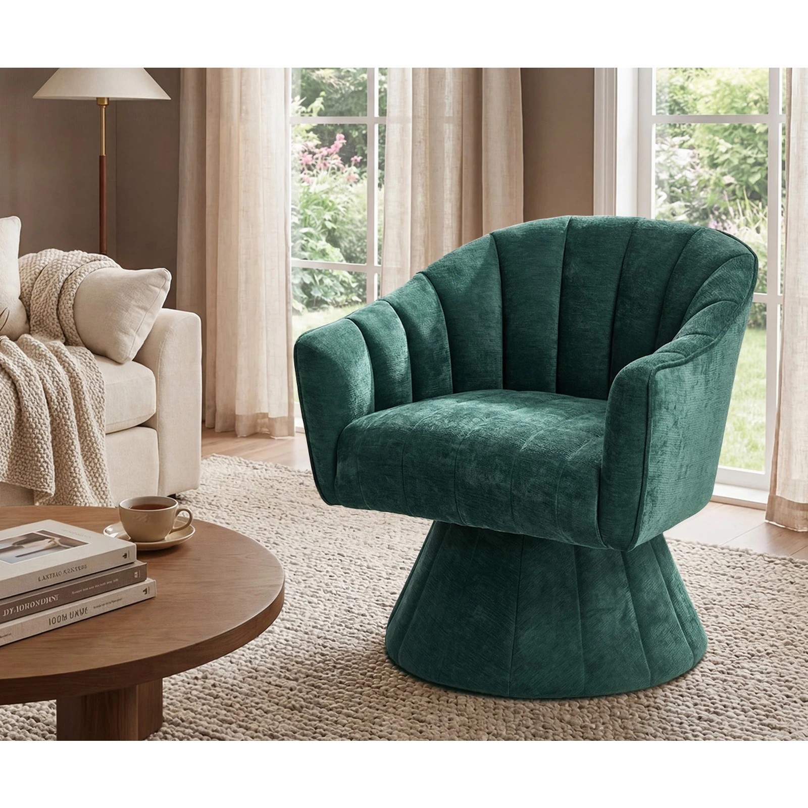 4 Oikiture Swivel Armchair Linen Fabric Lounge Chair Accent Chair - Green, 4 of 10