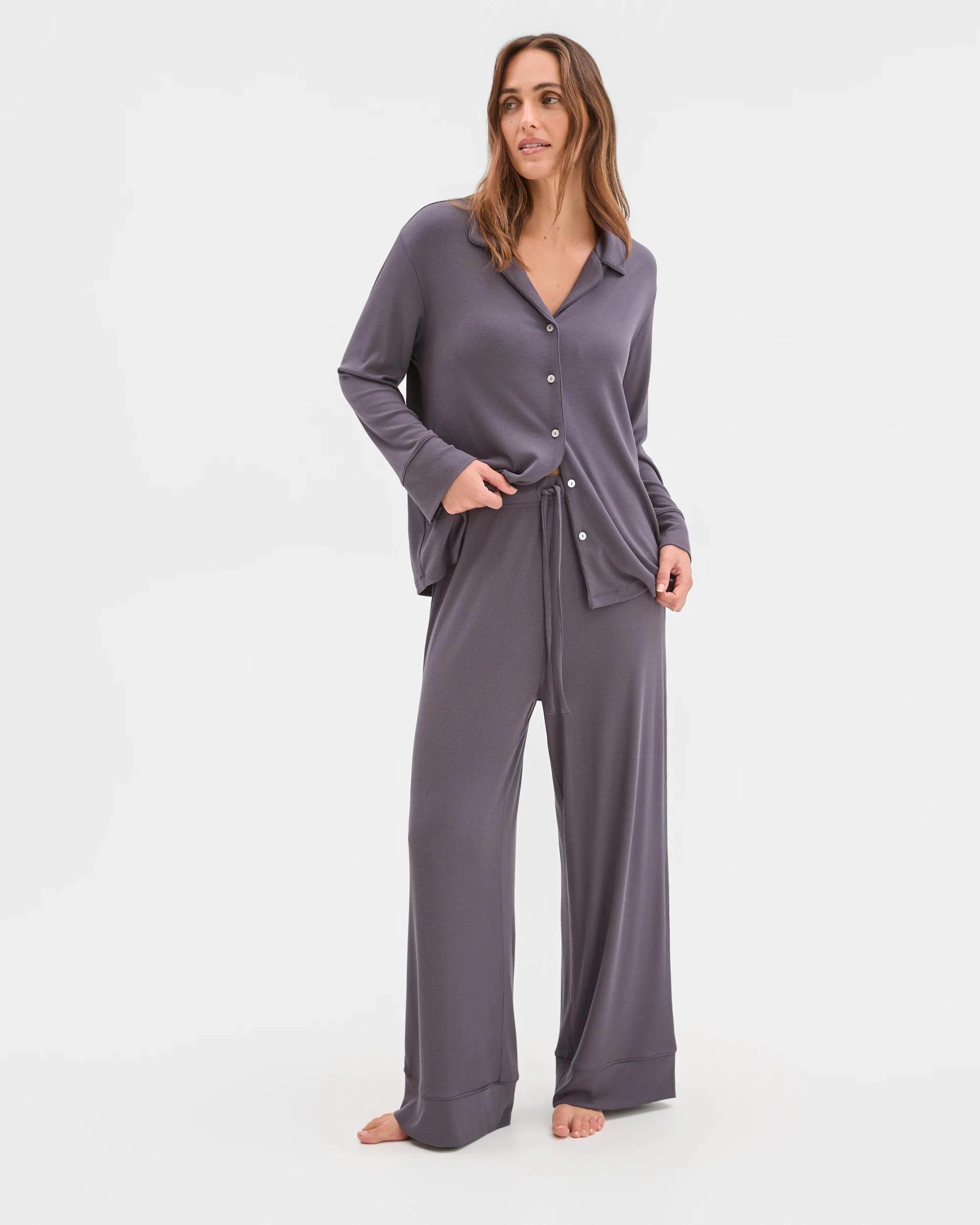 3 Target Woman Rib Wide Leg Sleep Pants CHARCOAL, 3 of 5