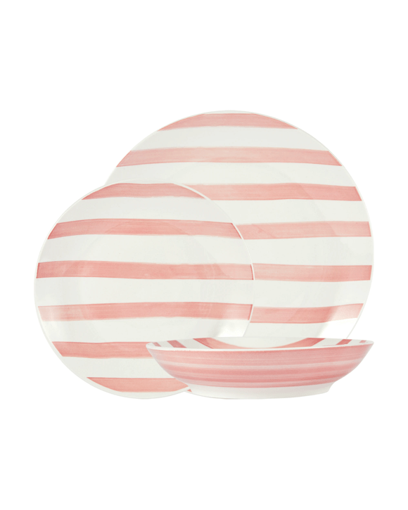 Pink Stripe 12 Piece Dinner Set