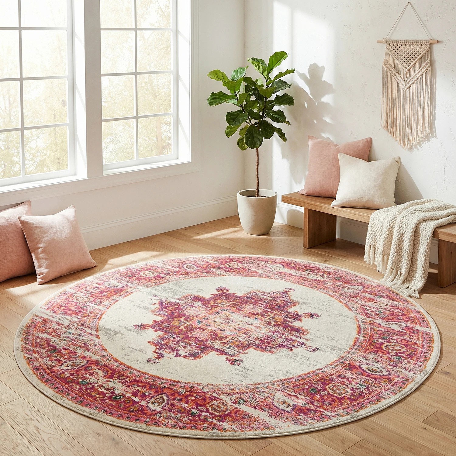 2 Common Ground Rugs Atlas 211 240x240cm Round - Large Pet Friendly Rug - Pink, 2 of 7
