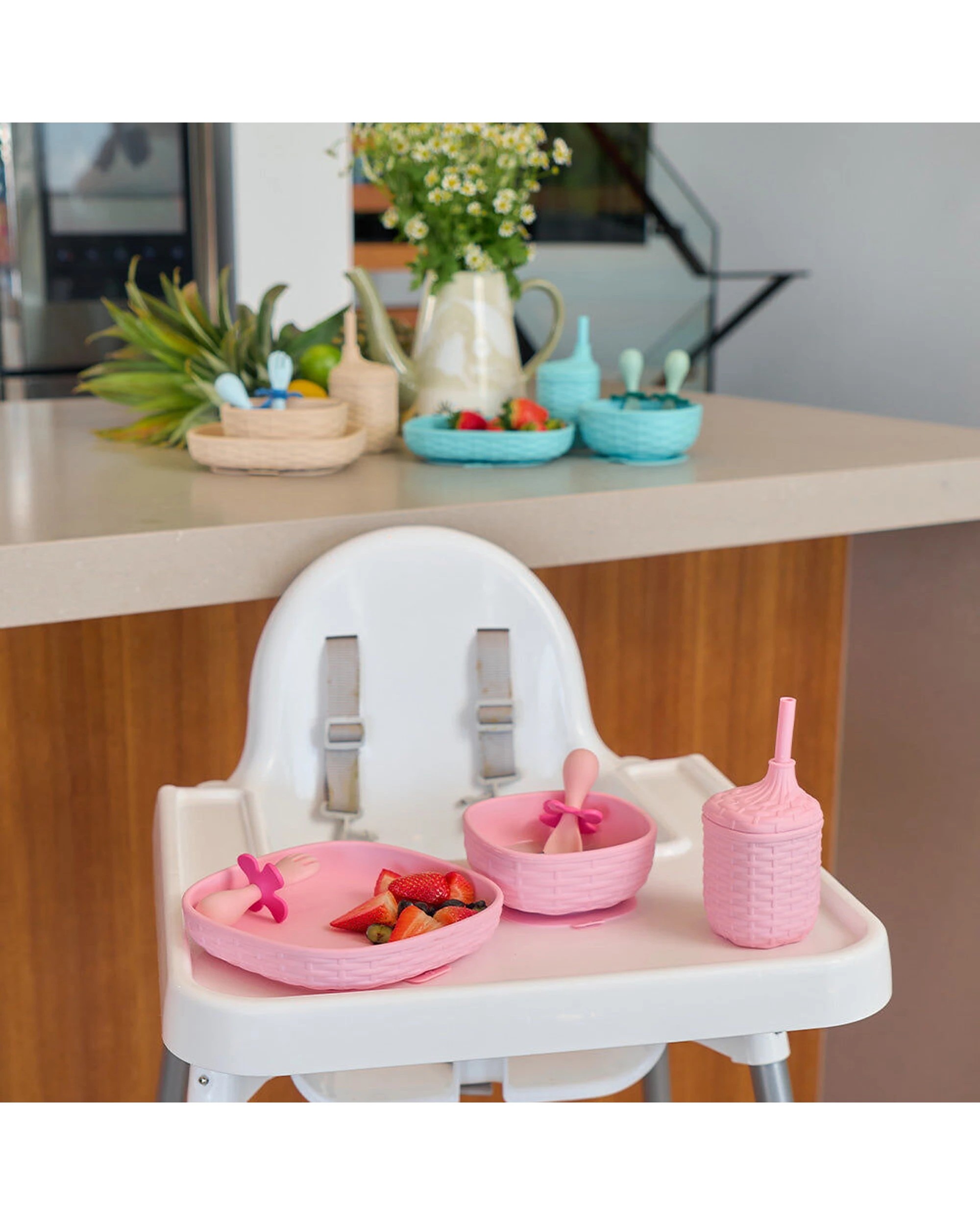 3 Annabel Trends 3pc Silicone Rattan-Look Baby Feeding Dinner Set - Pink, 3 of 3
