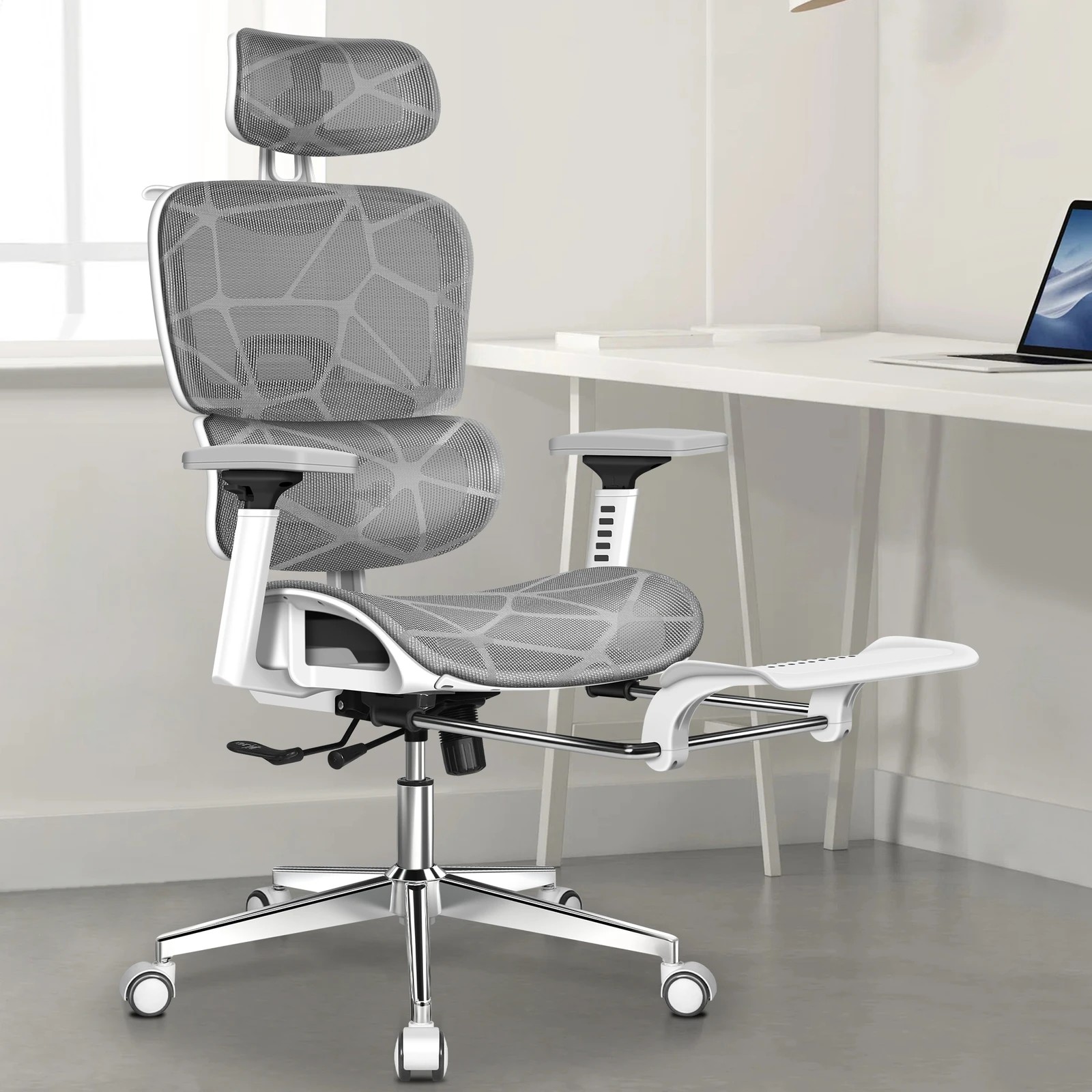 2 Alfordson Ergonomic Office Chair Mesh Executive Gaming Work Seat - White Grey, 2 of 10