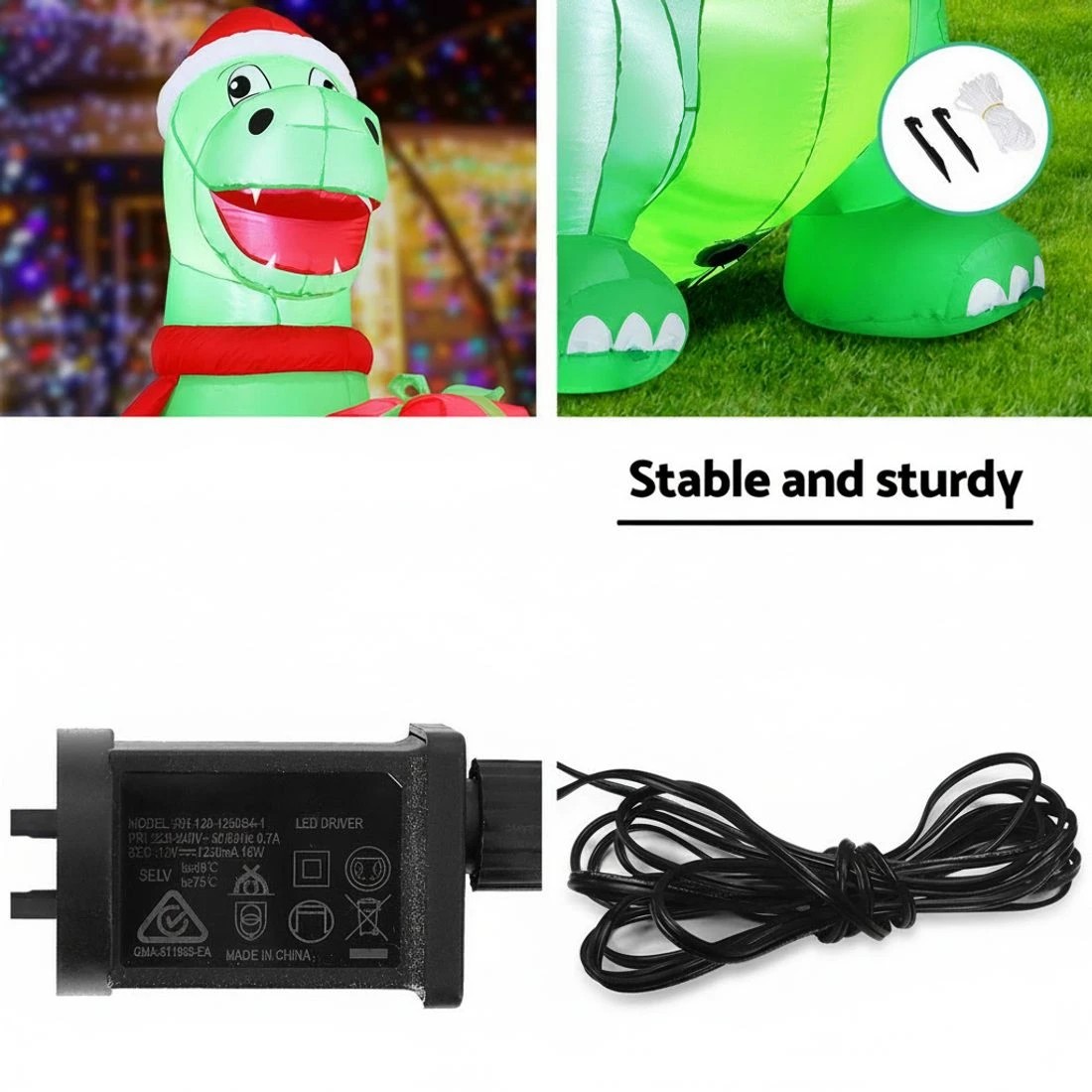 7 Jingle Jollys Christmas Inflatable Dinosaur 1.8M Height LED Decorations Illuminated - Multi, 7 of 7