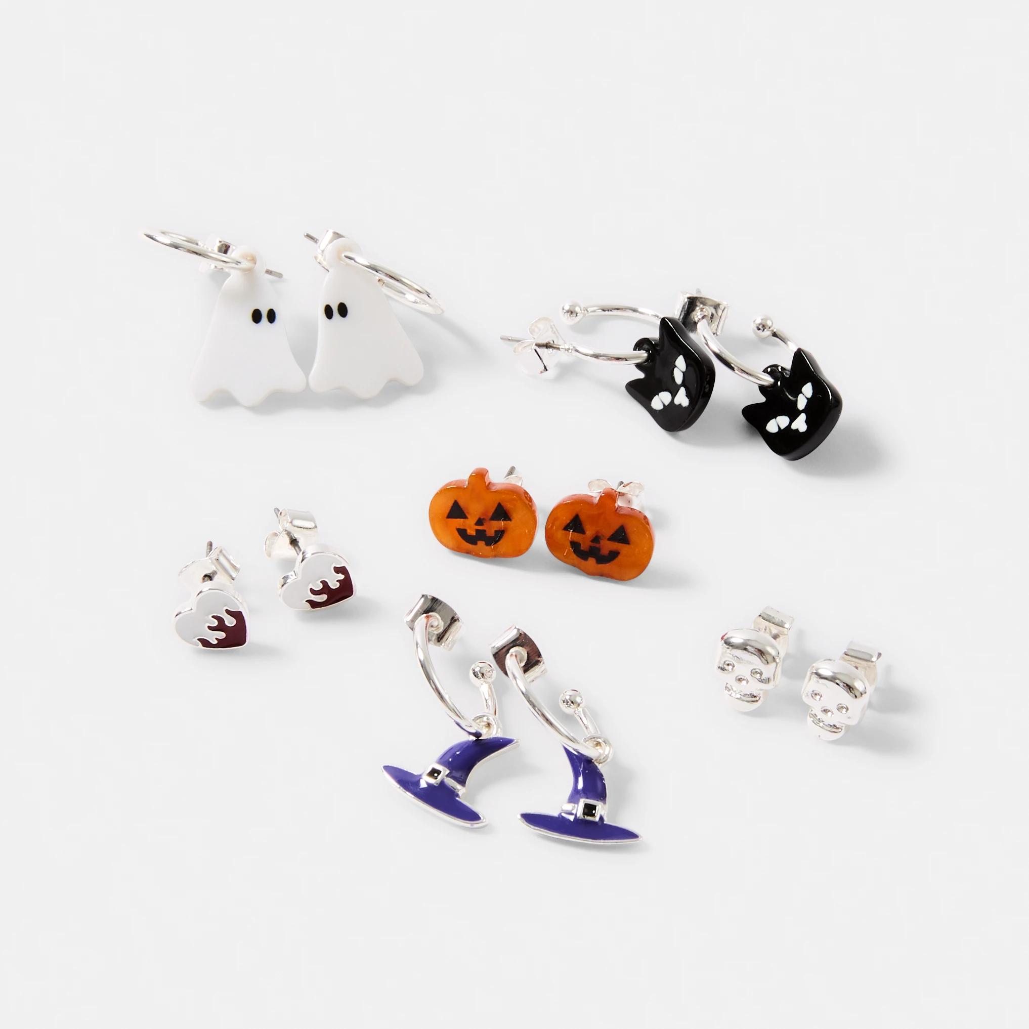 2 6 Pack Halloween Witch Earrings - Silver Tone, Orange, Blue, Black and White Silver, 2 of 4