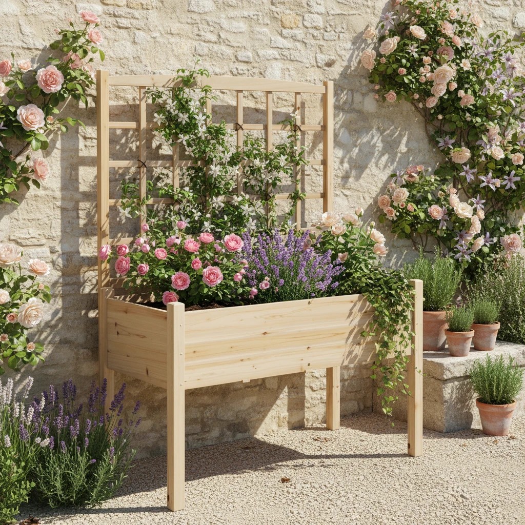 2 Costway 119x60x160cm Raised Garden Bed w/Trellis Outdoor Solid Wood Planter Box Stand, 2 of 4