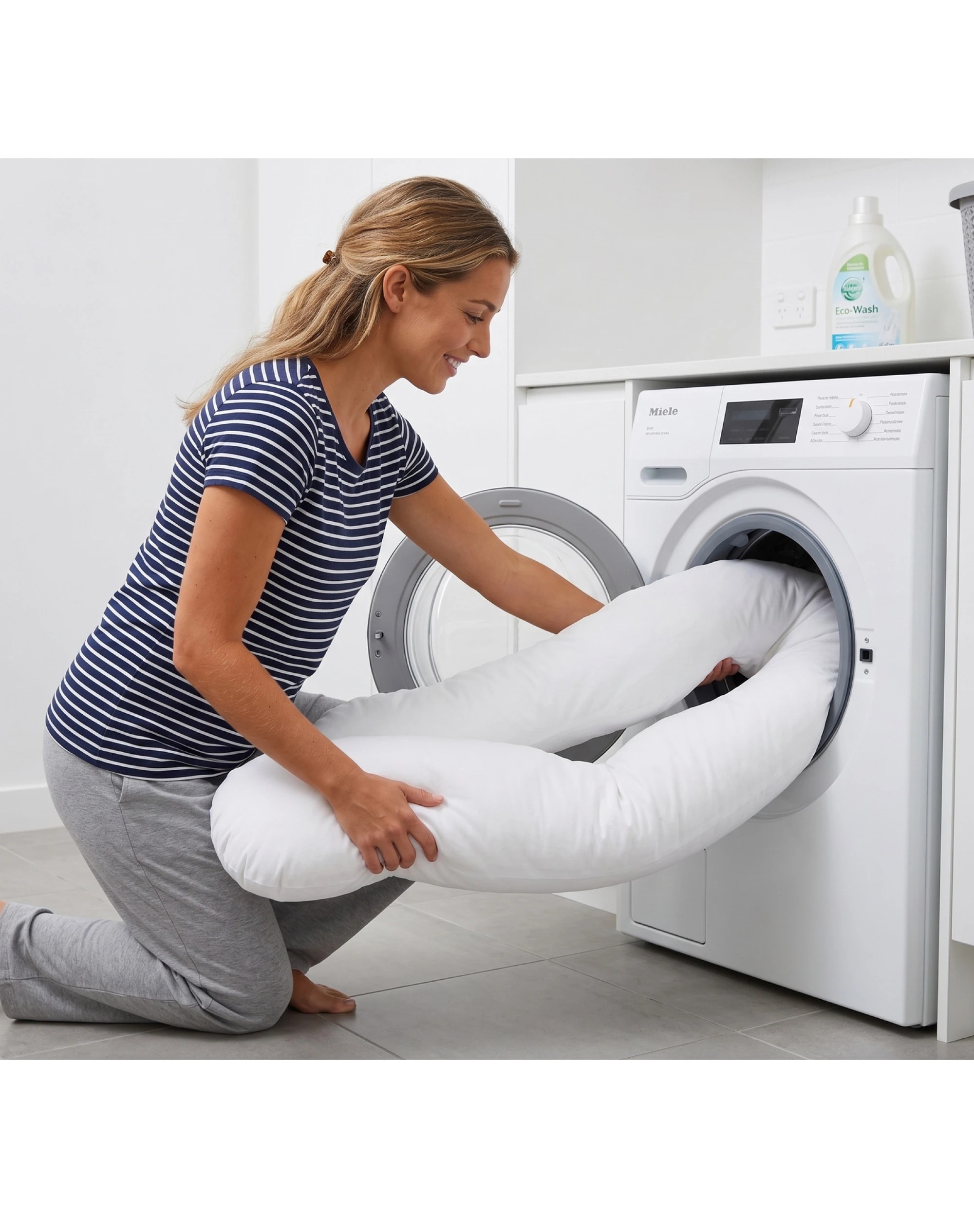 4 Linen Home Maternity Pregnancy Body Support Pillow U-Shape Nursing Cushion (80x140cm) in White, 4 of 4