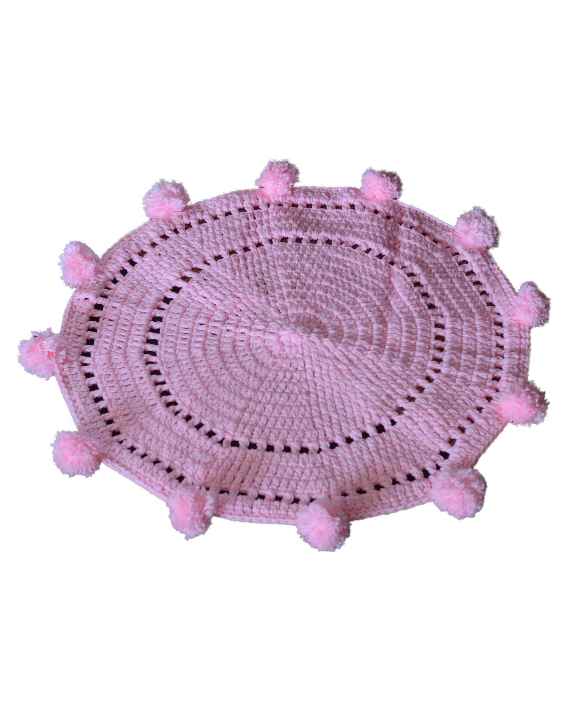 1 Cotton More 100% Handmade PomPom Acrylic Floor Rug Mat Acrylic Yarn - Pink, 1 of 3