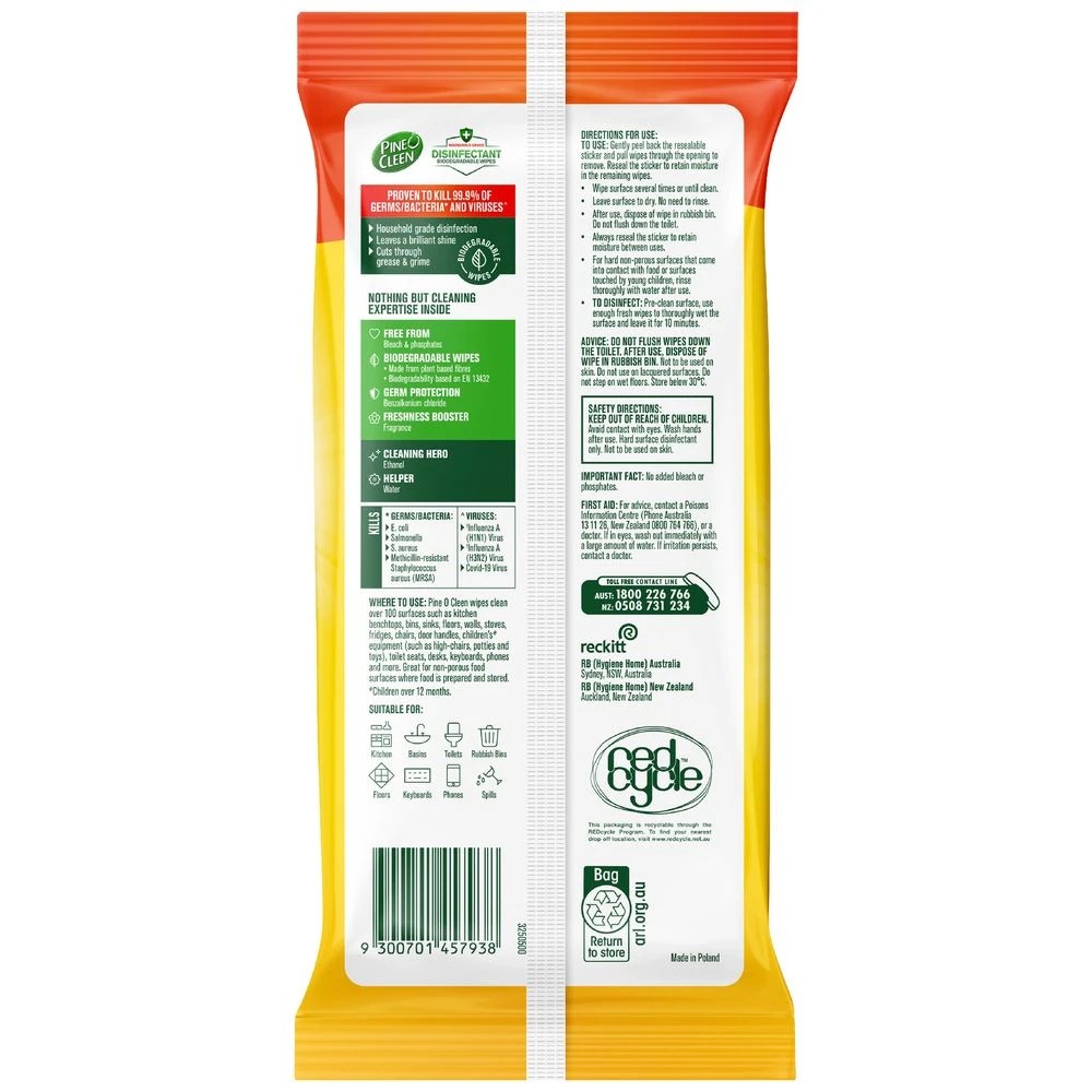 2 Pine O Cleen Disinfectant Surface Wipes Lemon Lime 110 Pack, 2 of 6