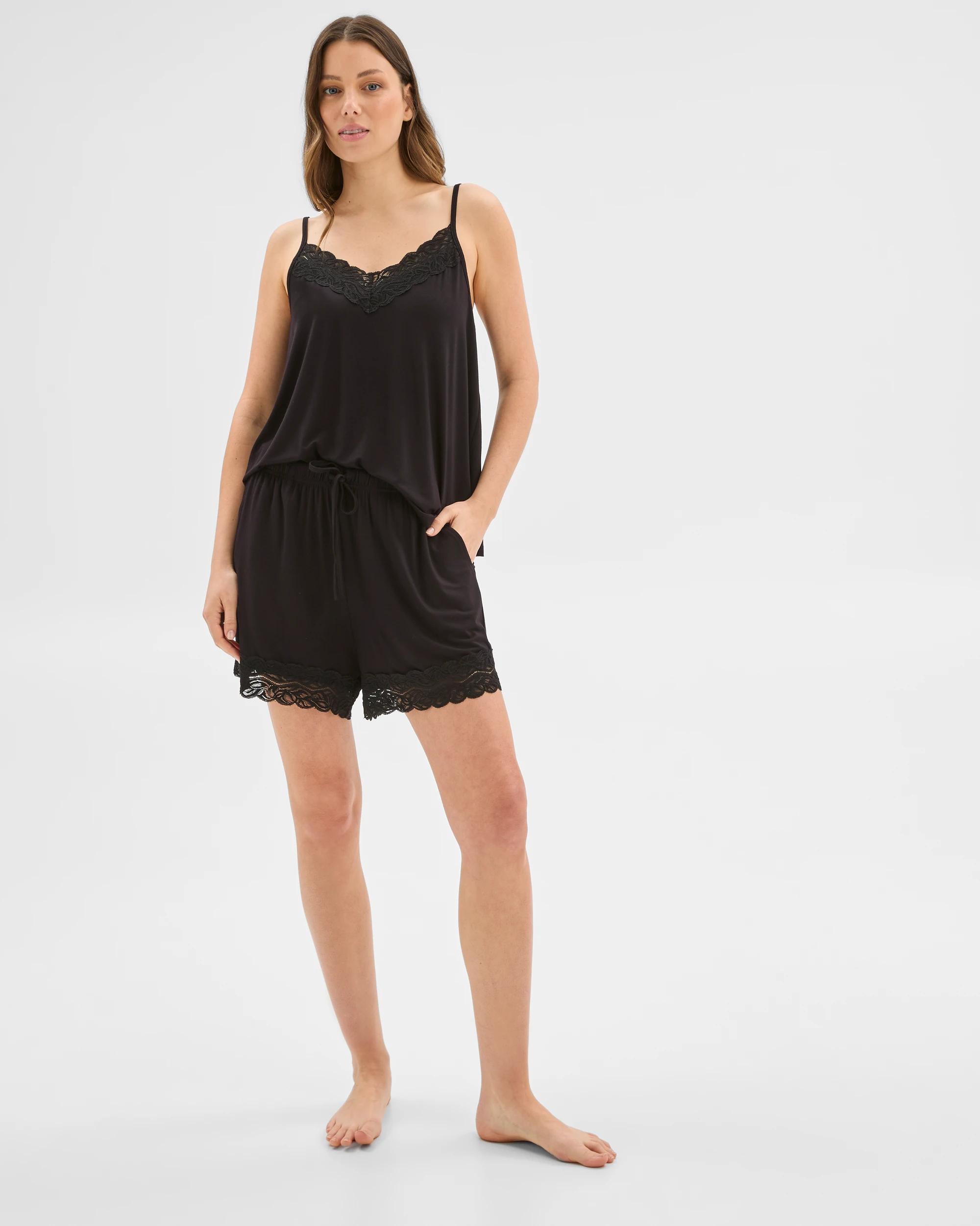 2 Target Womens Soft Comfort Bamboo Sleep Lace Cami BLACK, 2 of 6