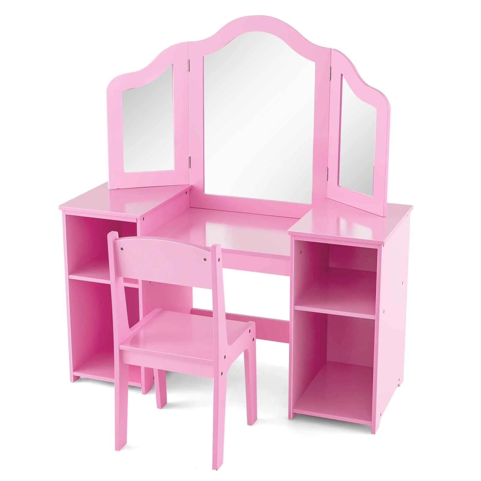 1 Costway Dressing Table & Chair 2-in-1 Princess Makeup Vanity Set - Pink, 1 of 3