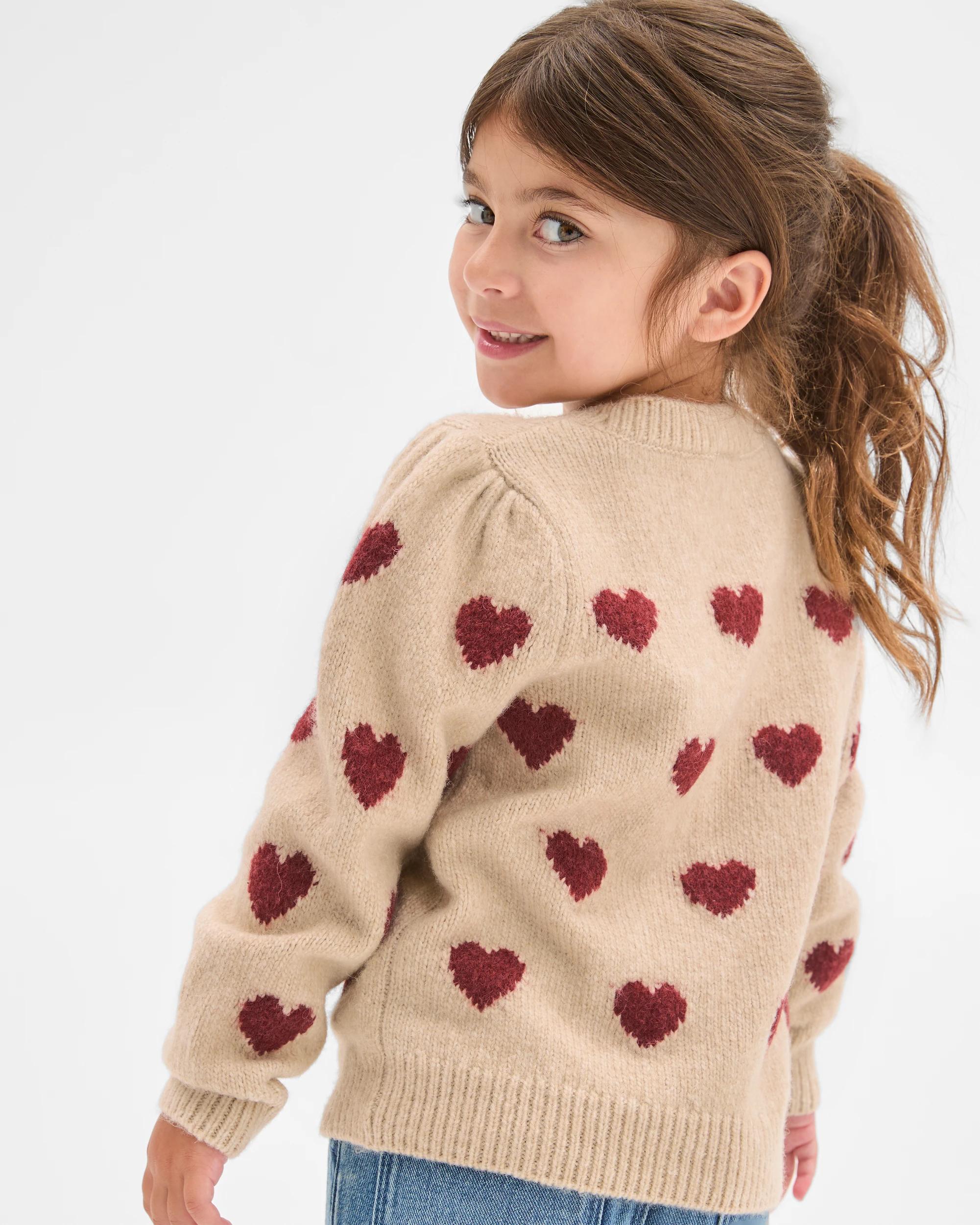 4 Target Kids Balloon Sleeve Knit Jumper CREAM HEARTS, 4 of 6