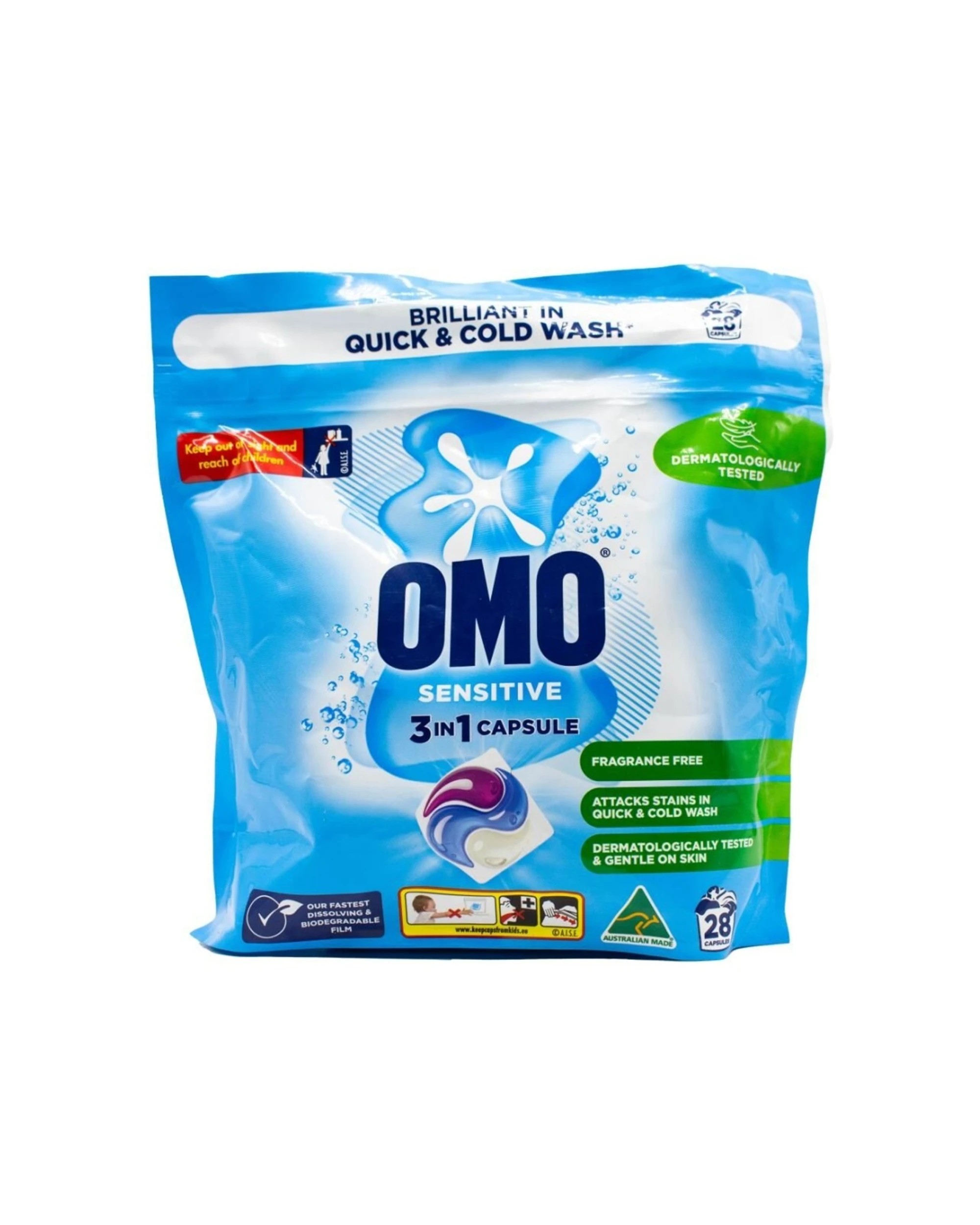 1 Omo 28pc Sensitive 3 In 1 Laundry Detergent Capsules Dermatologically Tested, 1 of 3