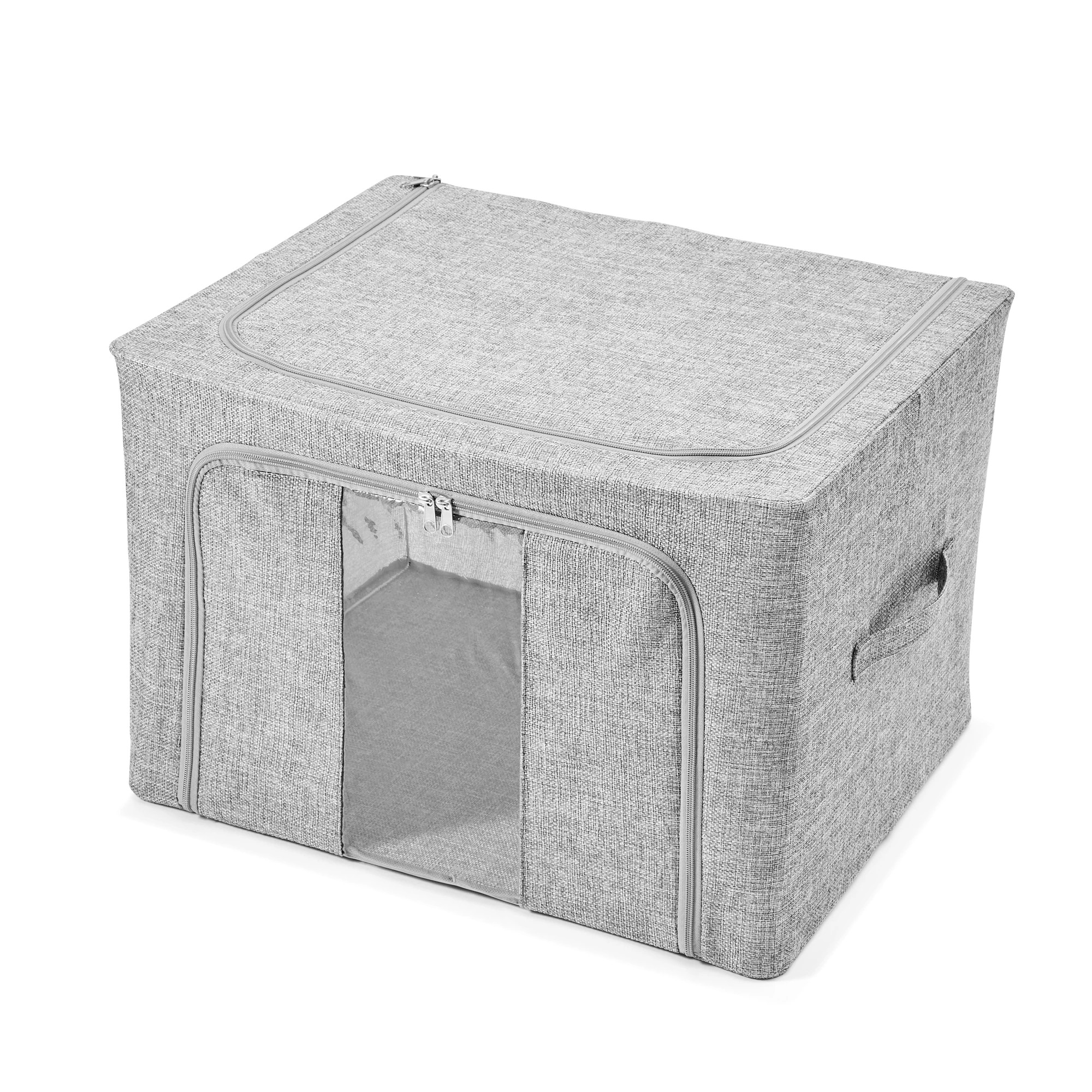 7 Linen Look Collapsible Box with Window - Large, Charcoal, 7 of 10