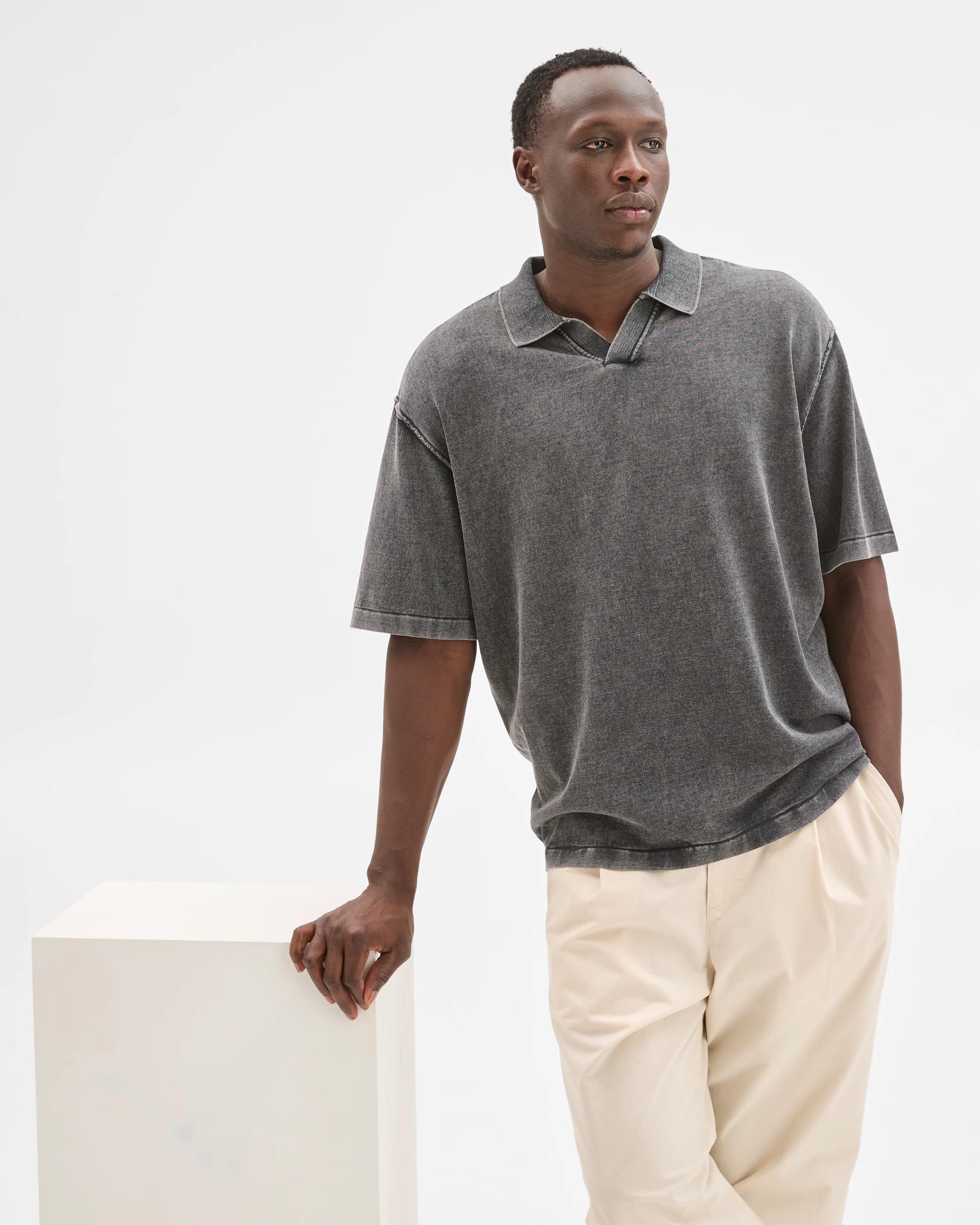 6 Commons Australian Cotton Knit Polo Top WORN BLACK, 6 of 6