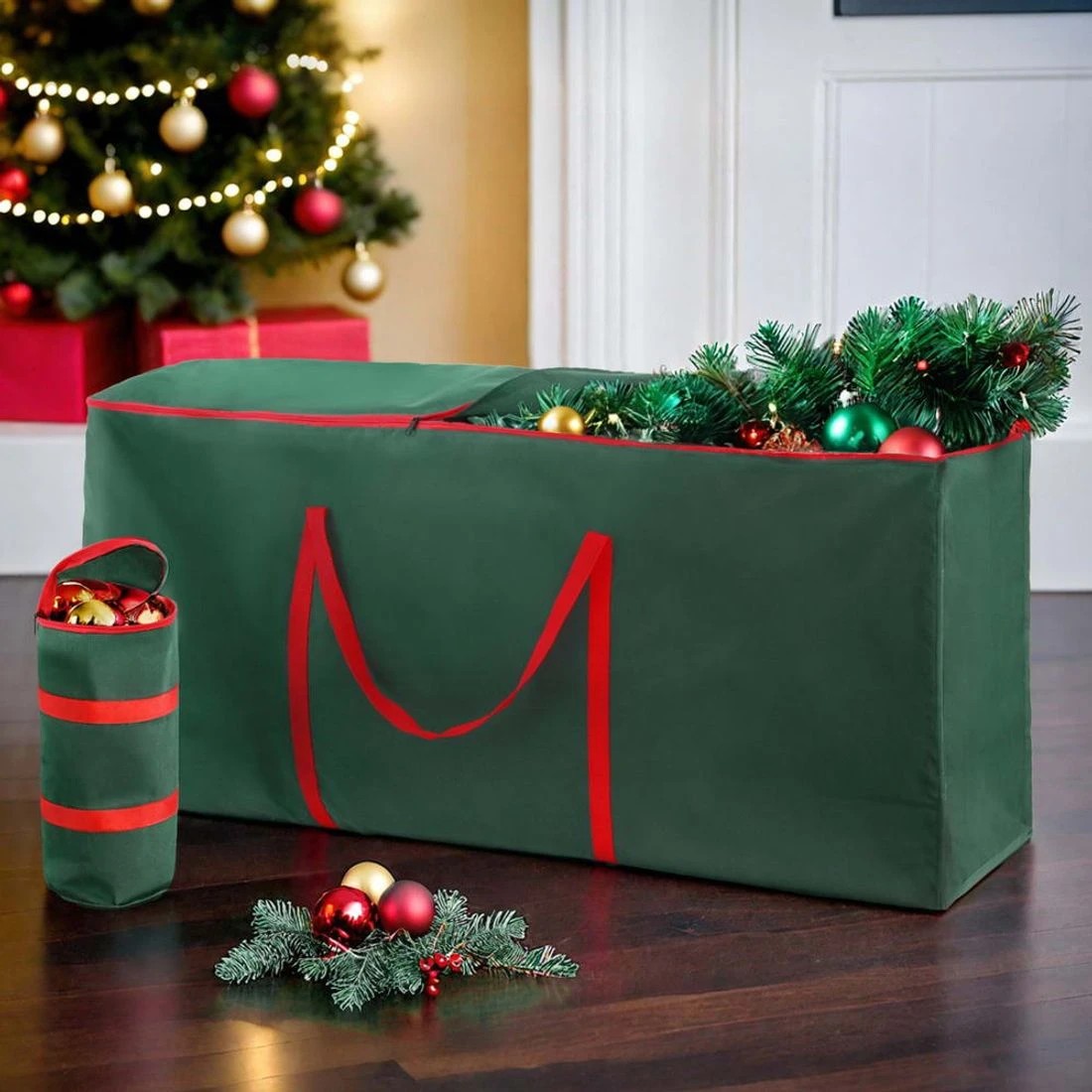 3 Jingle Jollys Christmas Tree Baubles Storage Bag Set Ornaments Container Box Lush Foliage Sturdy Stand
 - green, 3 of 7