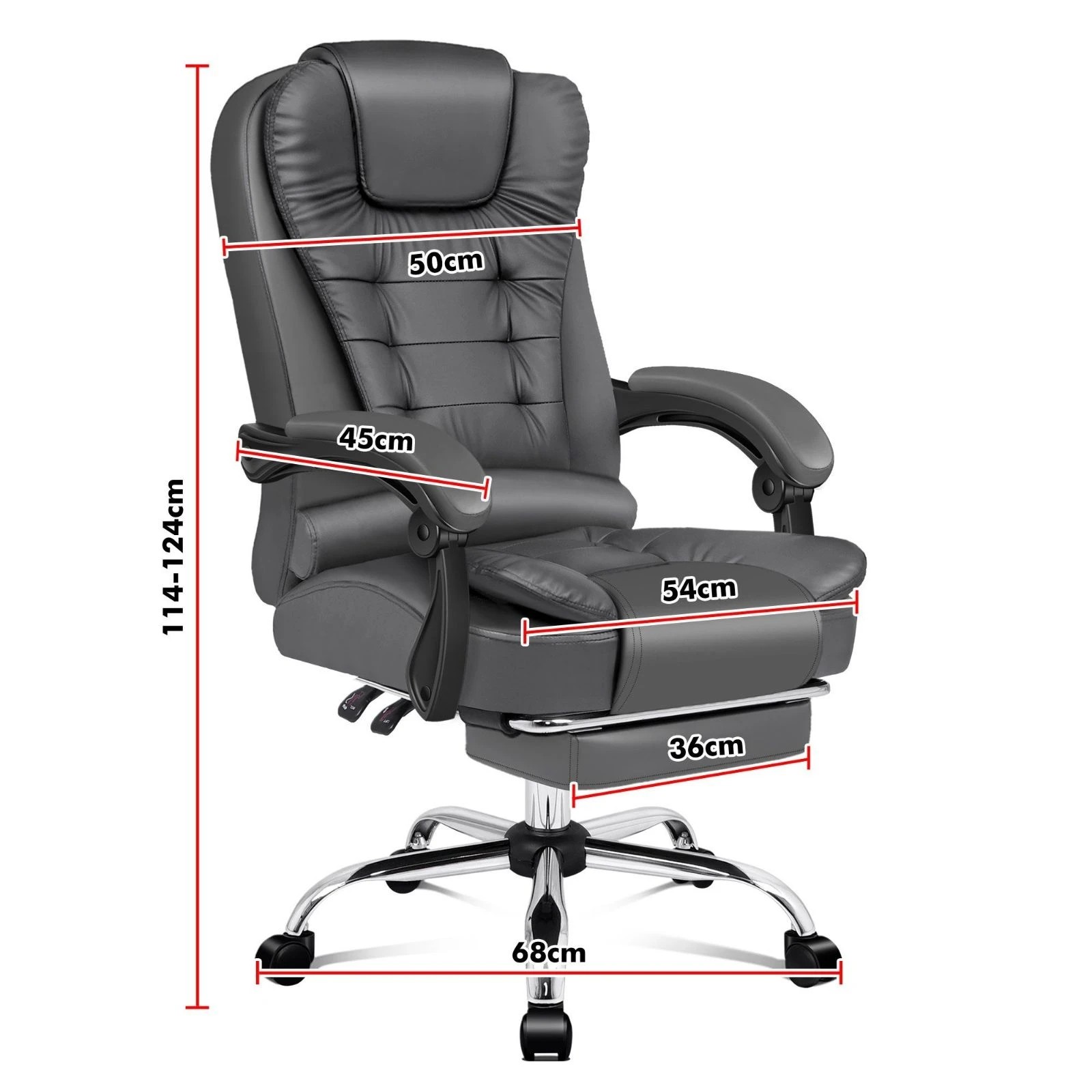 3 Alfordson Office Chair Gaming Executive Computer Racer Footrest PU Leather Seat - Grey, 3 of 10