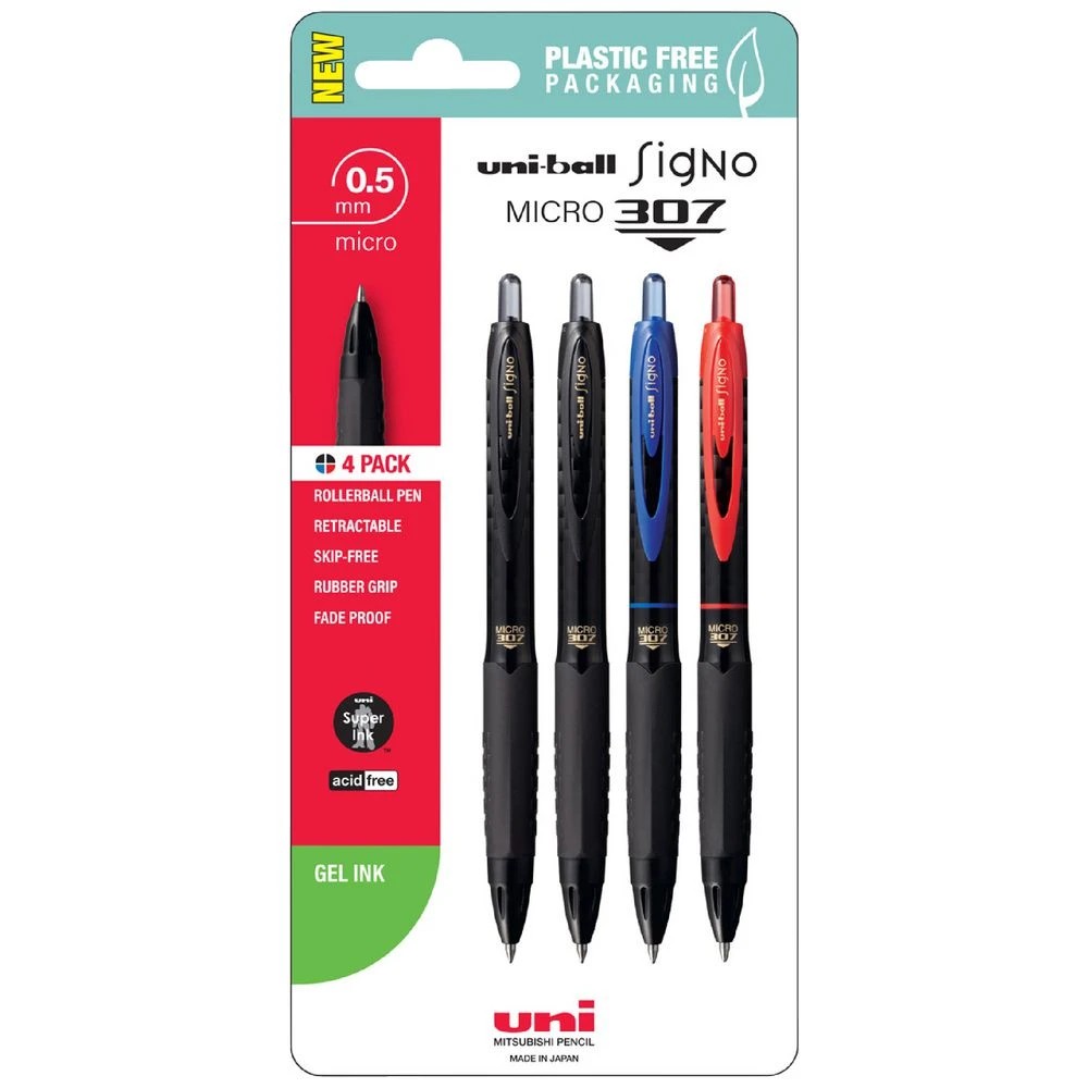 1 Uni-Ball Signo 307 Micro Retractable Gel Pen Assorted 4 Pack, 1 of 2