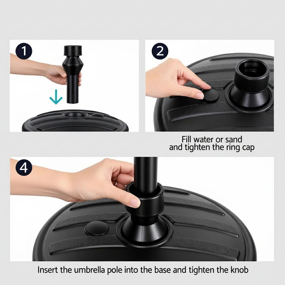 6 Instahut Outdoor Umbrella Base Weight Round Plastic Pole Holder 35-38mm Beach - Black, 6 of 6