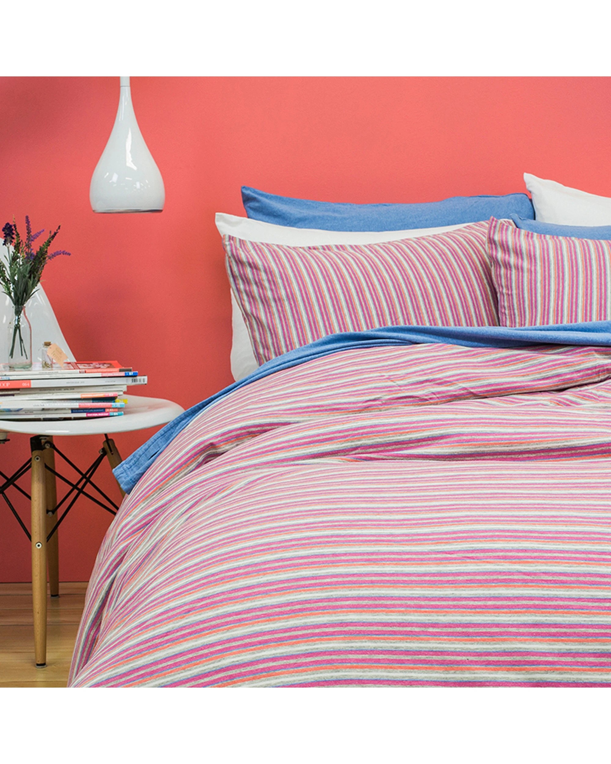 1 Bambury Bed Quilt Cover Set Dahlia Stripe Knitted - Double Bed - Pink, 1 of 2