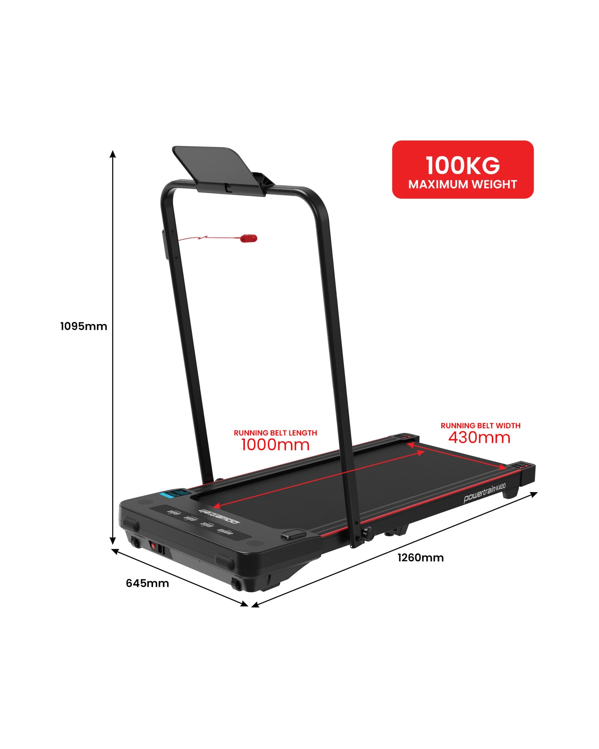 2 Powertrain K400 Walking Pad Treadmill Electric Exercise Home Gym Cardio Running Fitness, 2 of 5