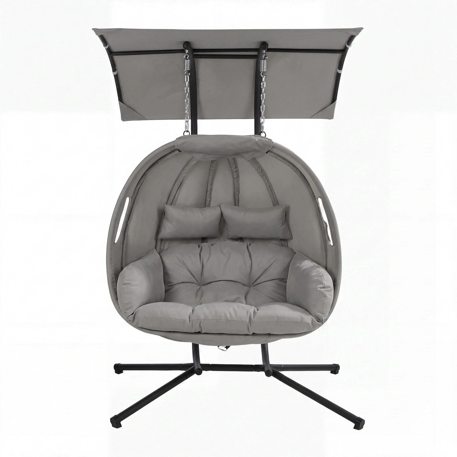 7 Livsip Egg Swing Chair 2 Seater Patio Lounge with Adjustable Canopy - Grey, 7 of 8