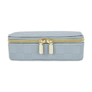 Blue Check Small Zip Jewellery Case