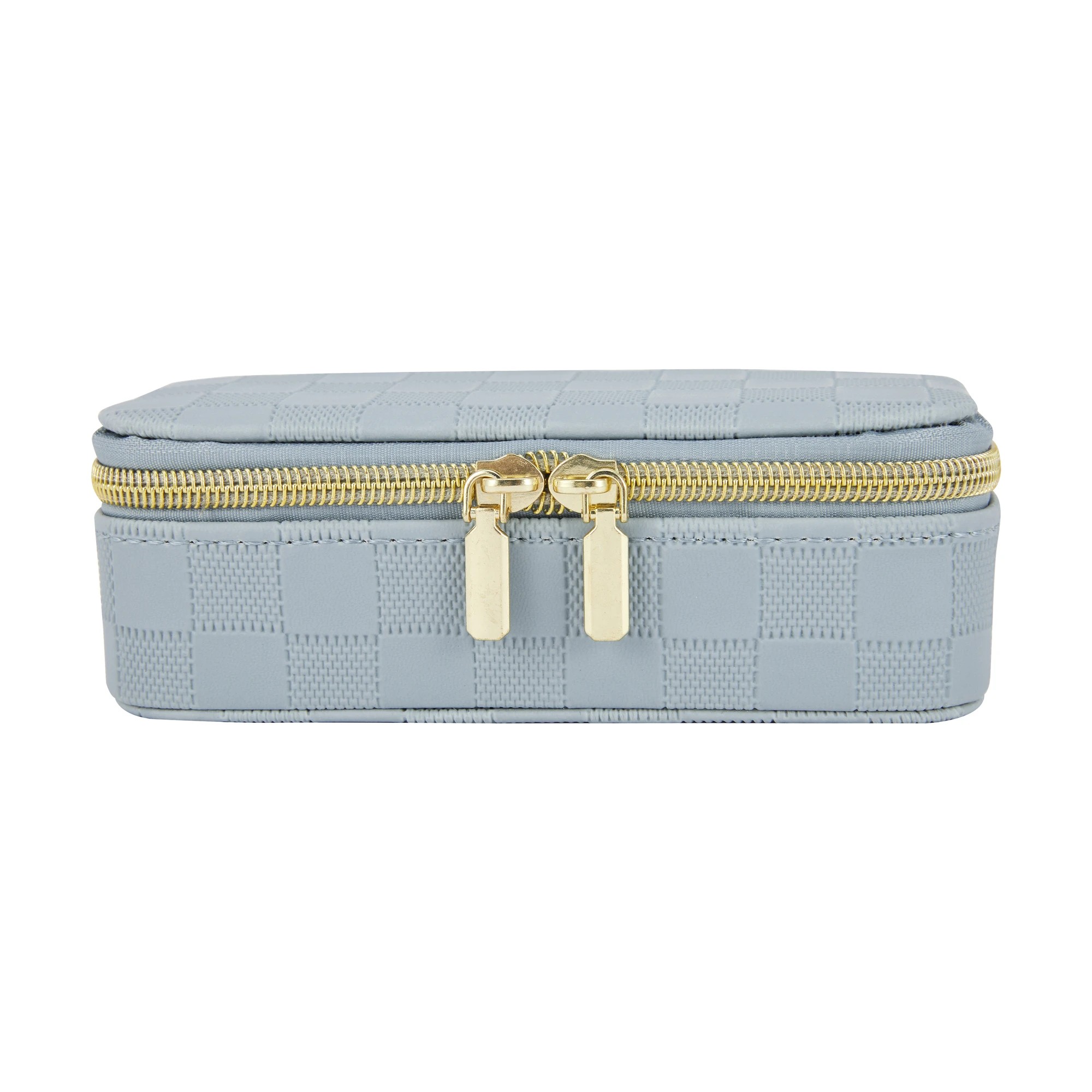 1 Blue Check Small Zip Jewellery Case, 1 of 7