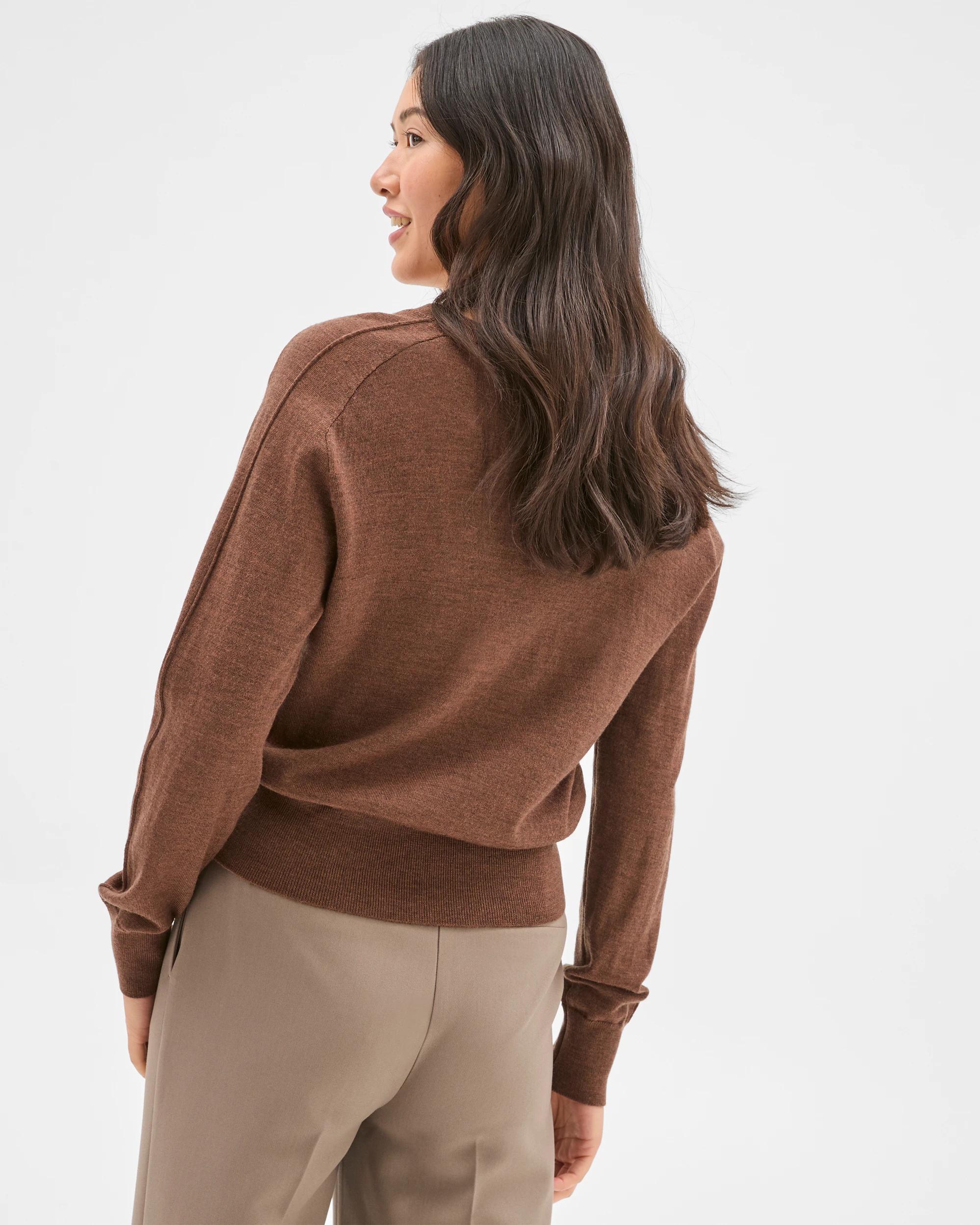 7 Preview Australian Merino Wool Long Sleeve V-Neck Knit Top CARAMEL BROWN MARLE, 7 of 7