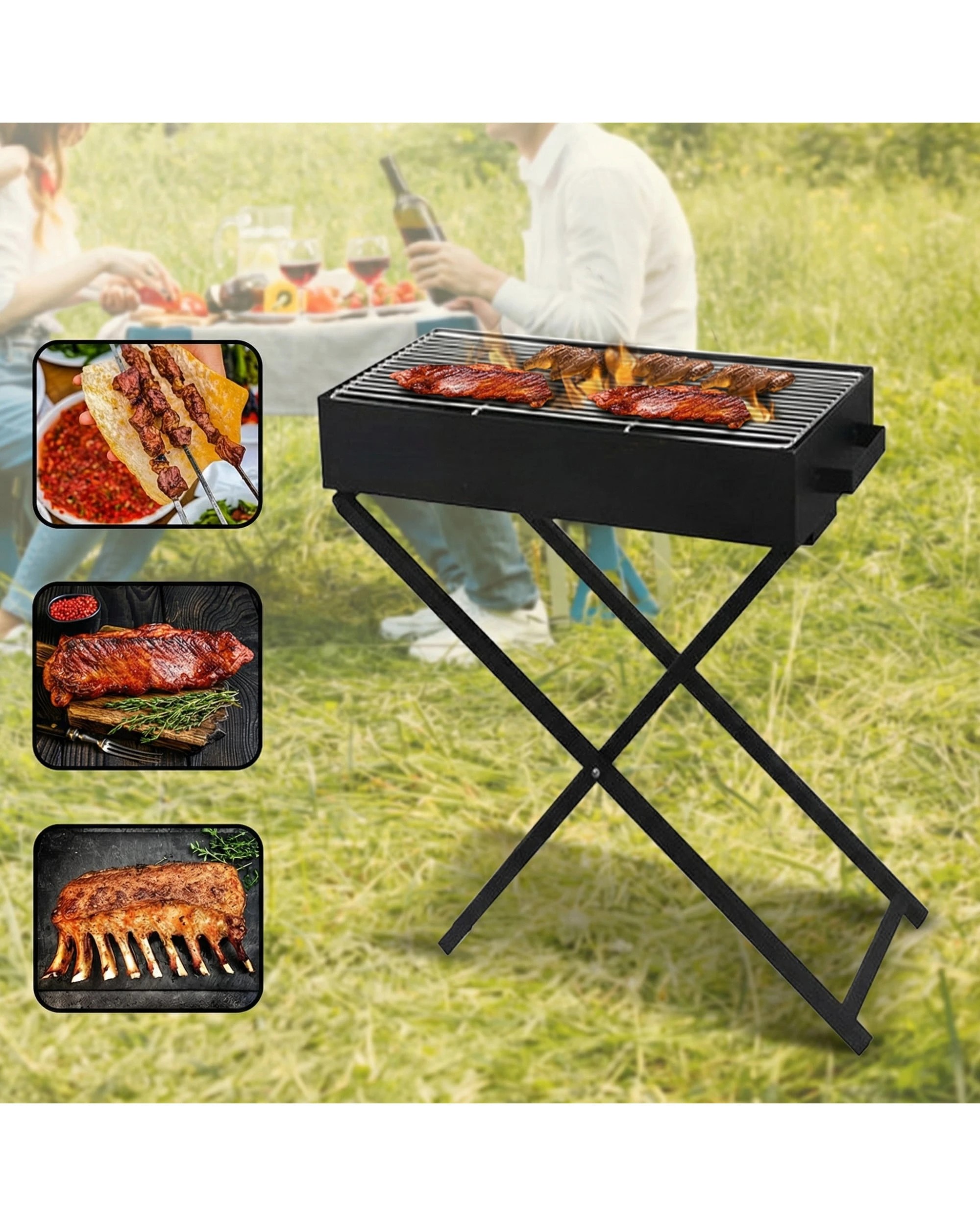 3 Wallaroo Charcoal BBQ Grill Camping Hiking Suitable Outdoor Foldable Legs Height Adjustable - Black, 3 of 9