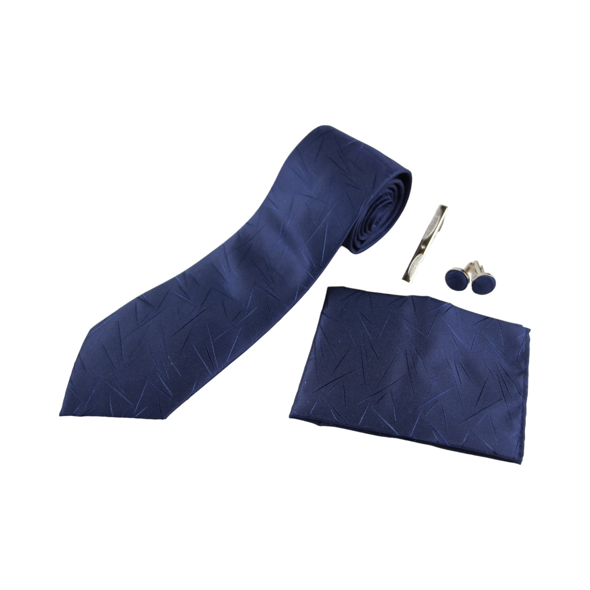 2 Zasel Mens Lines Matching Neck Tie, Pocket Square, Cuff Links And Tie Clip Set - Blue, 2 of 3