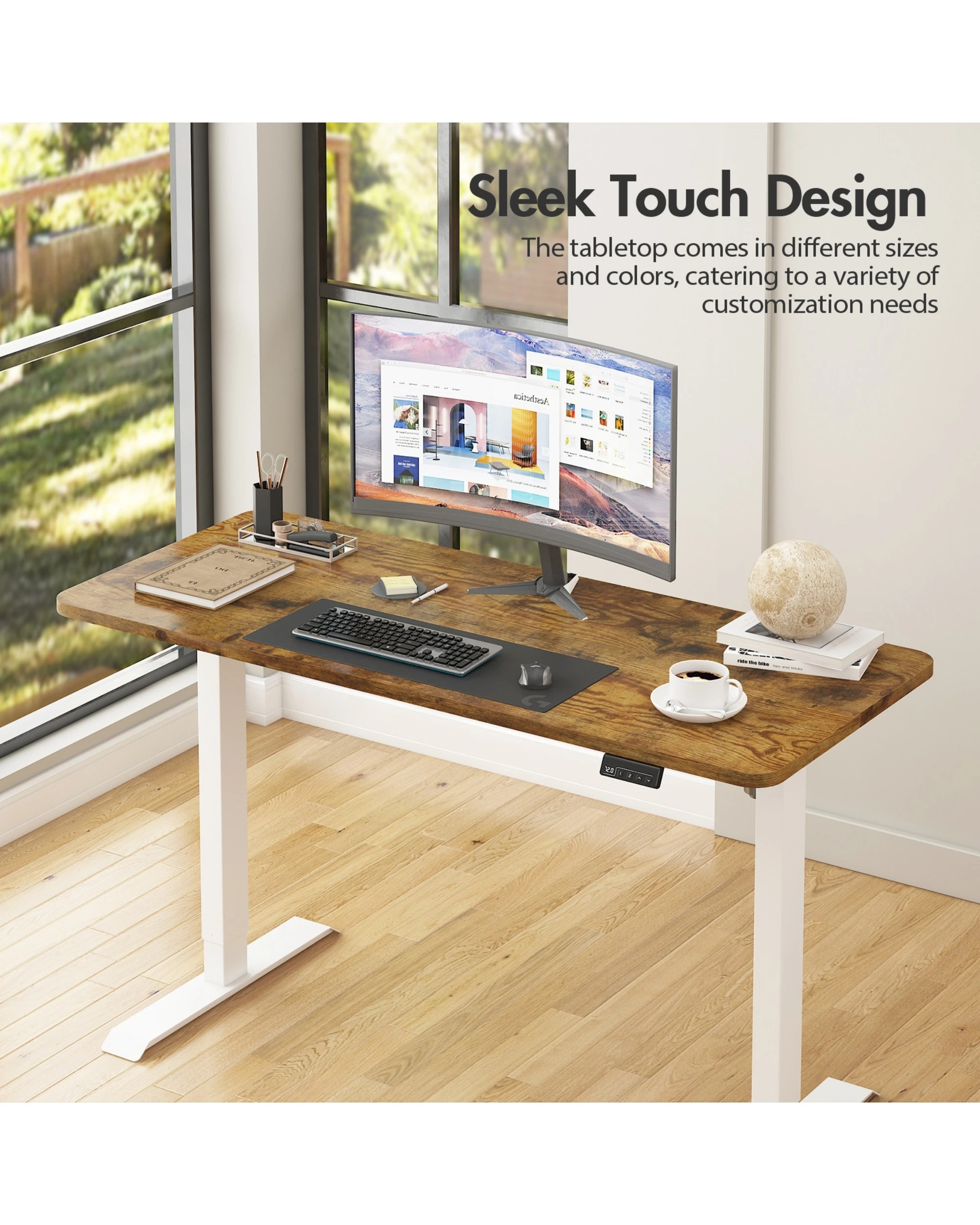 1 Advwin Electric Standing Desk Adjustable Height Ergonomic - Brown, 1 of 3