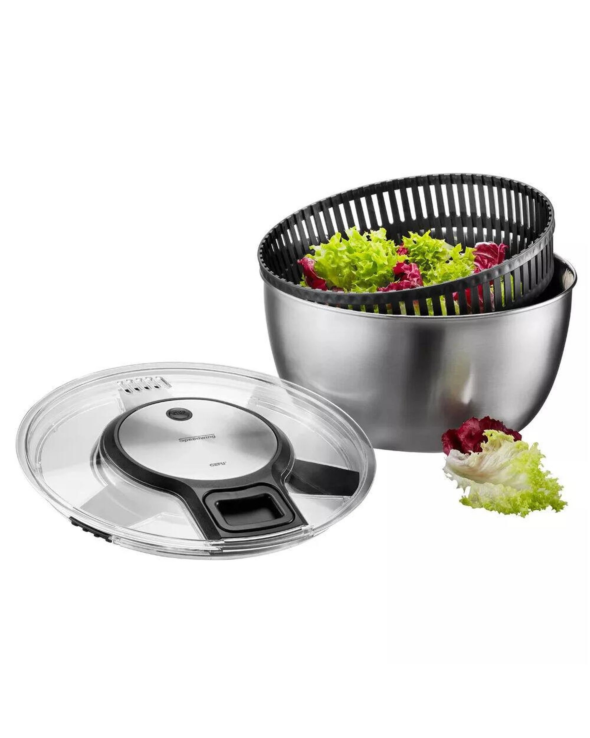 2 Gefu Speedwing Stainless Steel Salad Spinner Dryer 5L, 2 of 4