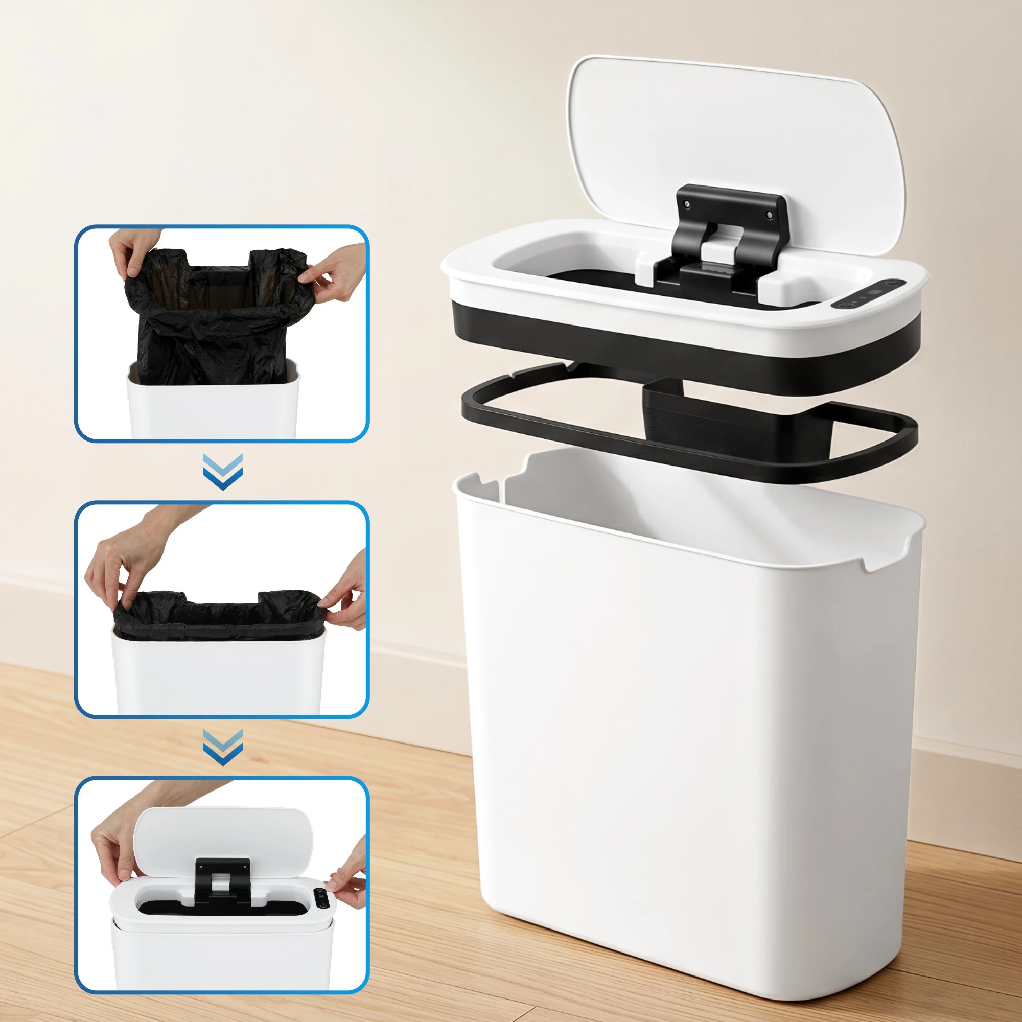 5 Devanti 11L Motion Sensor Kitchen Bins Slim Touchless Rubbish Can 2PCS - White, 5 of 7