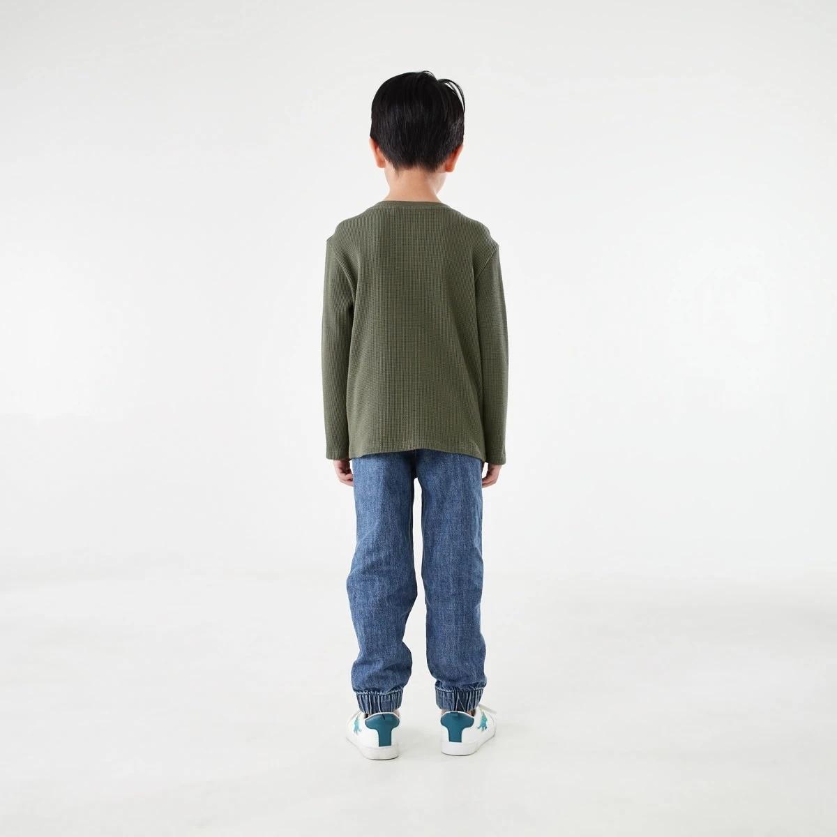 6 Waffle Henley Long Sleeve T-shirt Army, 6 of 8