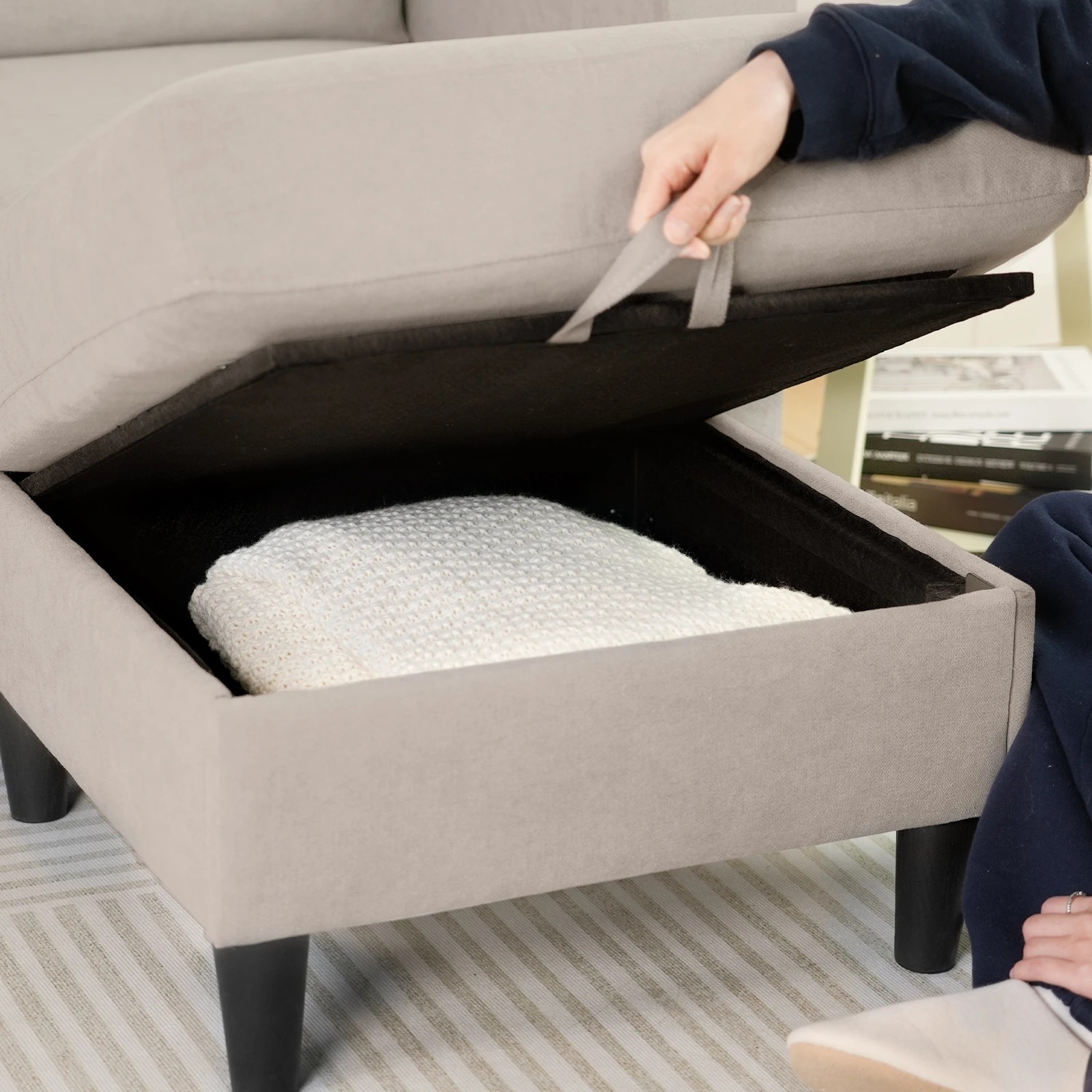 5 Advwin 3 Seater Sofa Modular Lounge Chaise Set Corner Couch W/ Storage Ottoman Beige, 5 of 10