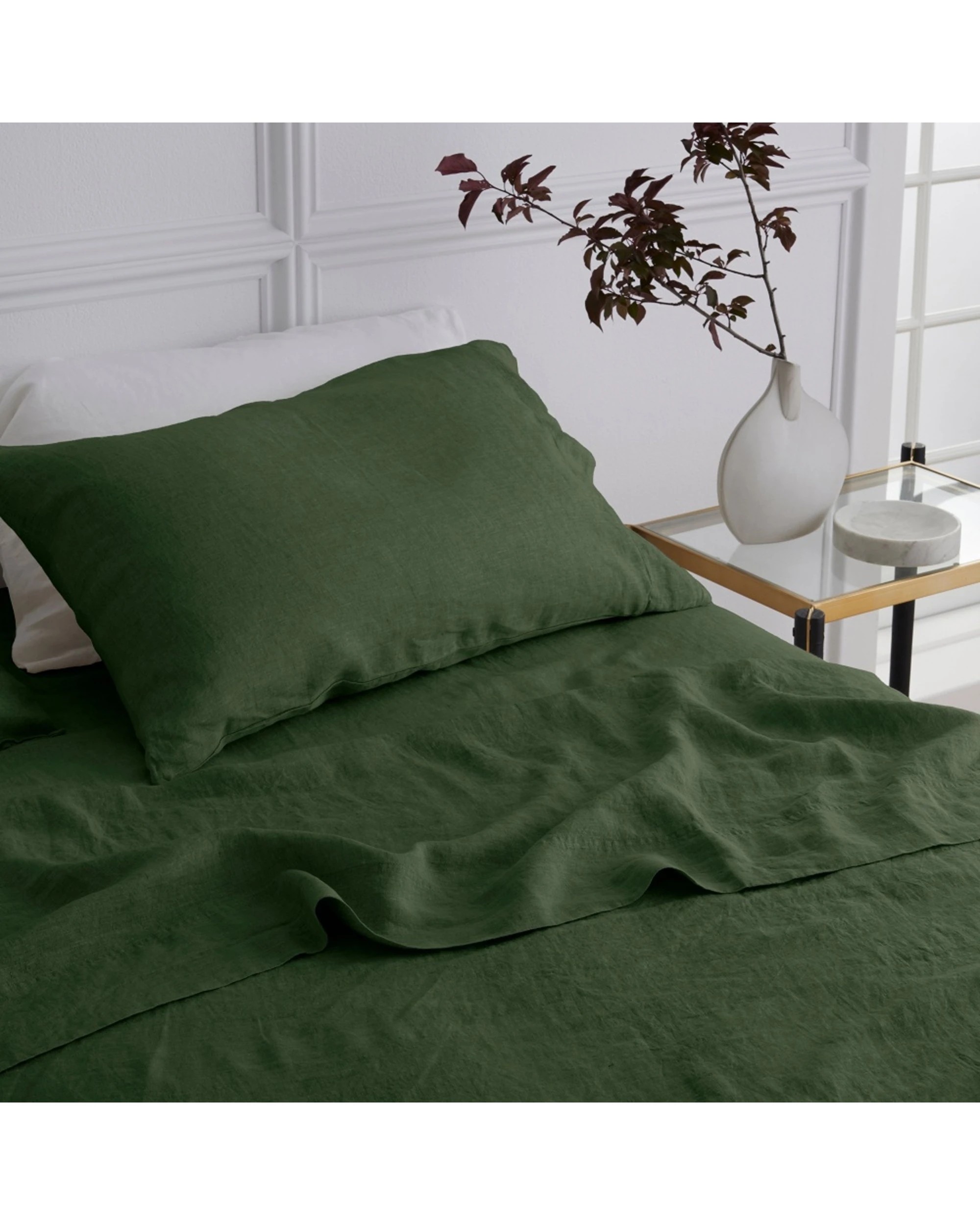 1 Bedding co Sheet Set 100% French Flax Linen Soft Breathable Olive - Single Bed - Green, 1 of 4